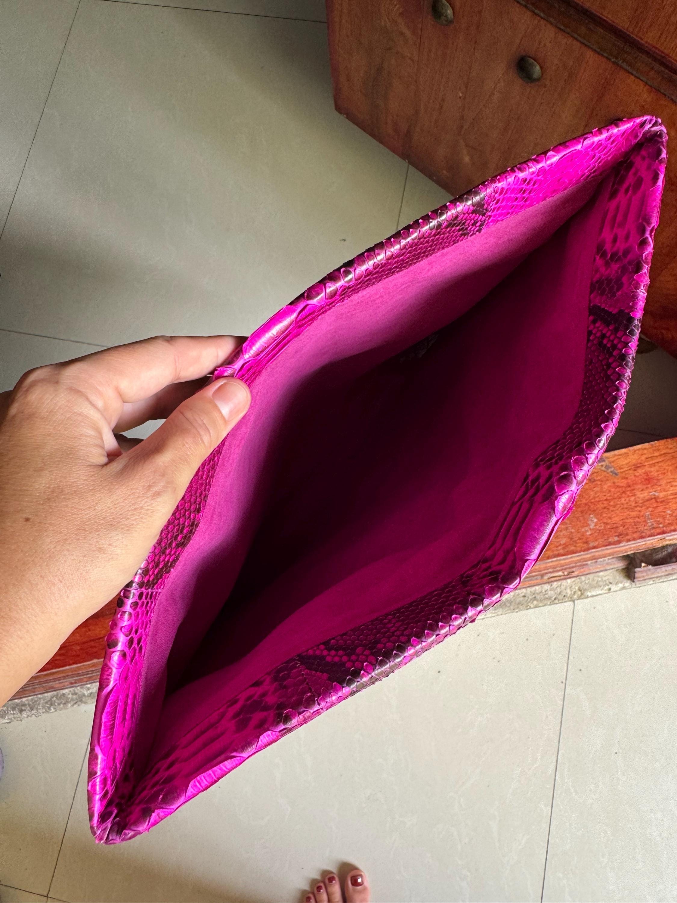 Big Hot Pink Envelope Genuine Python Skin Clutch | Exotic Leather Bag | Apple Macbook Air Leather Case | Summer Woman Purse
