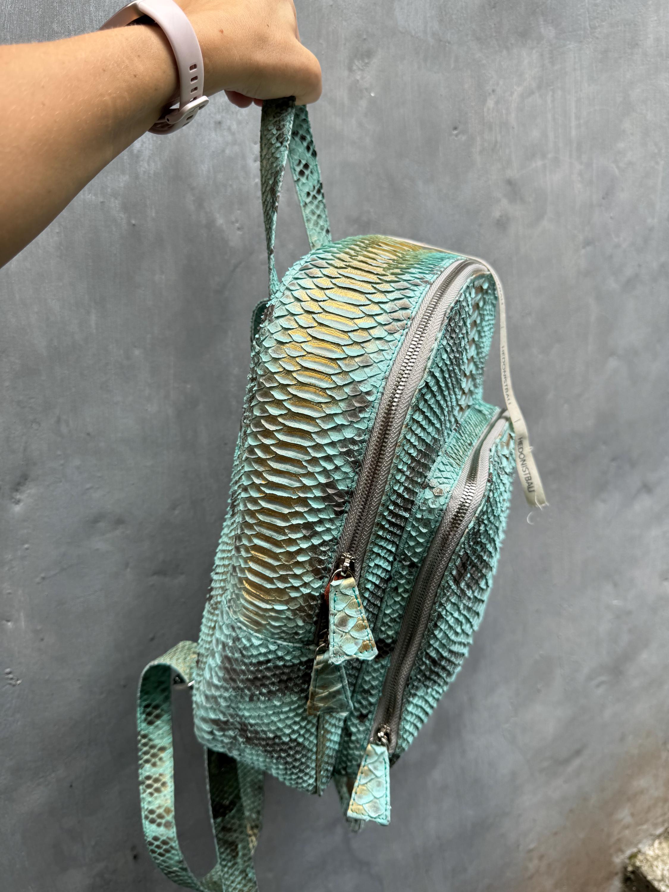 Genuine Python Skin Backpack — Light Blue