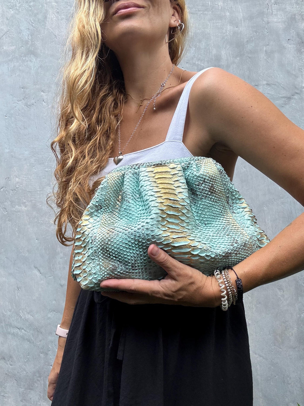 Genuine Python Skin Pouch Bag — Blue Turquoise