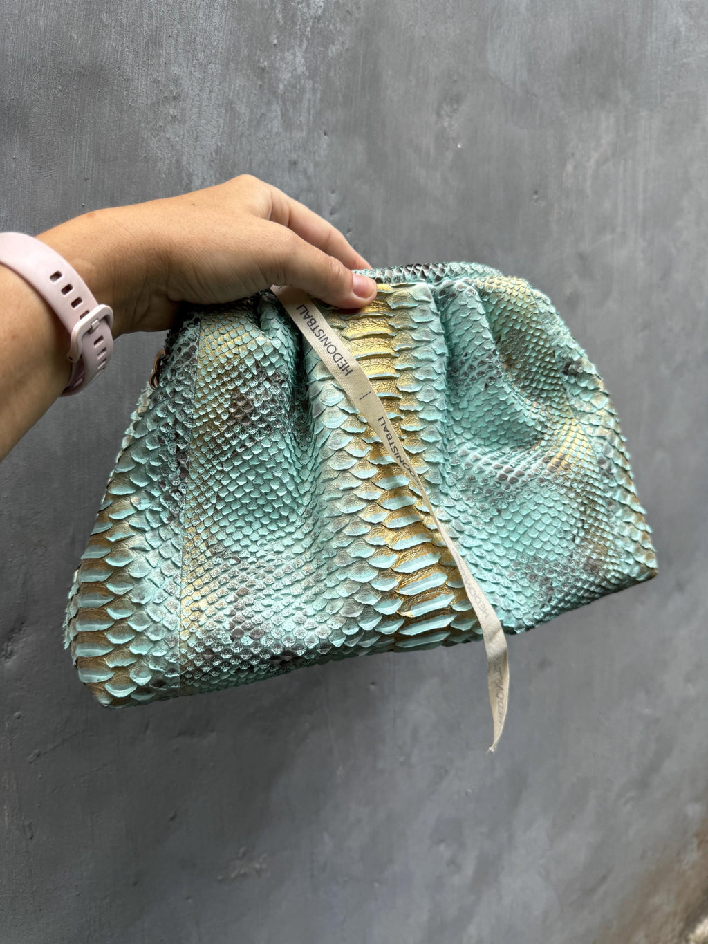 Genuine Python Skin Pouch Bag — Blue Turquoise