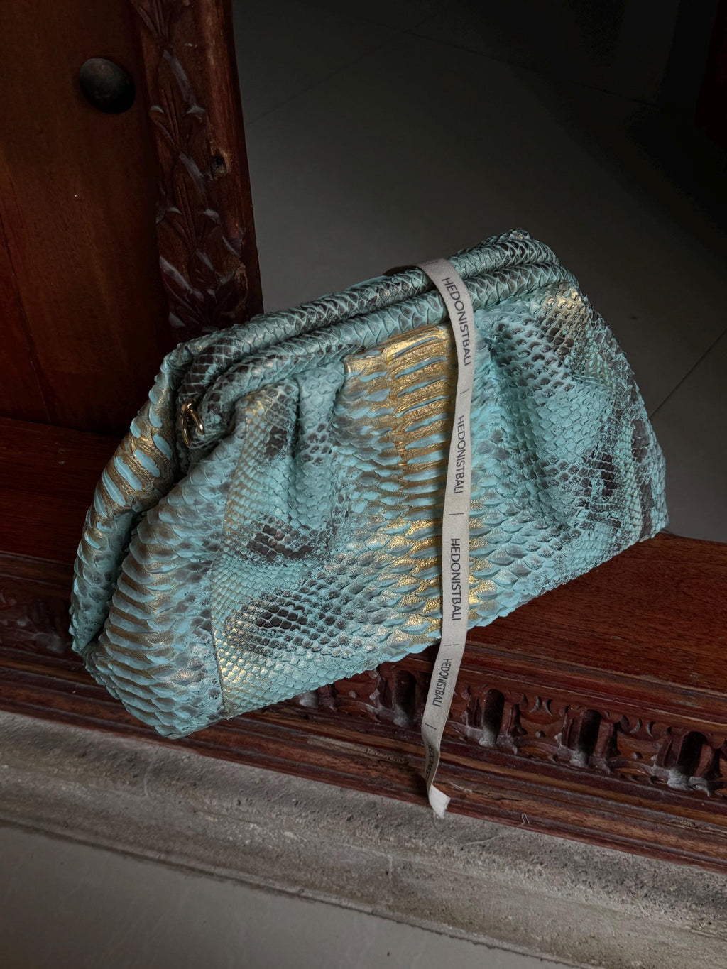 Genuine Python Skin Pouch Bag — Blue Turquoise