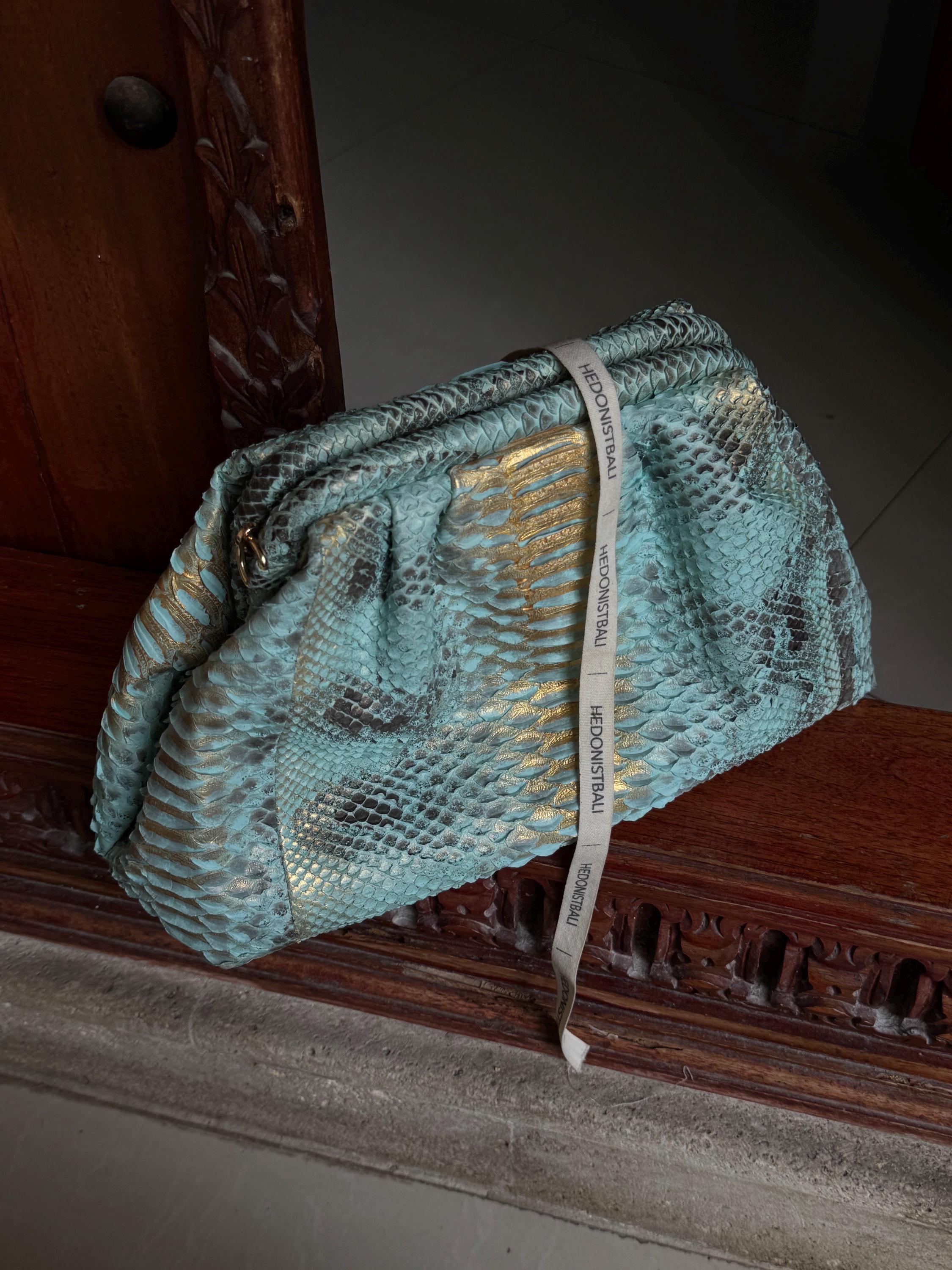 Genuine Python Skin Pouch Bag — Blue Turquoise