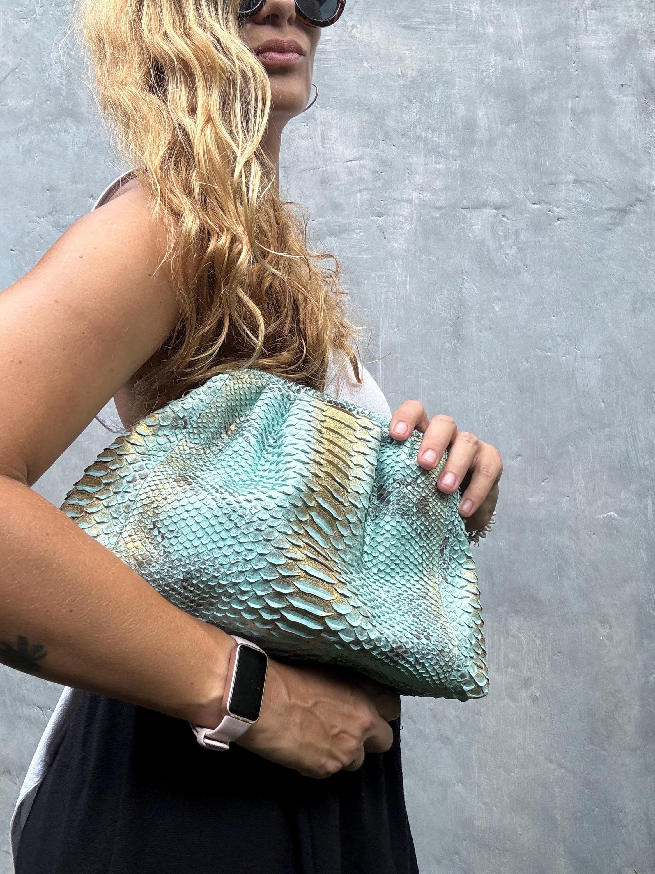 Genuine Python Skin Pouch Bag — Blue Turquoise
