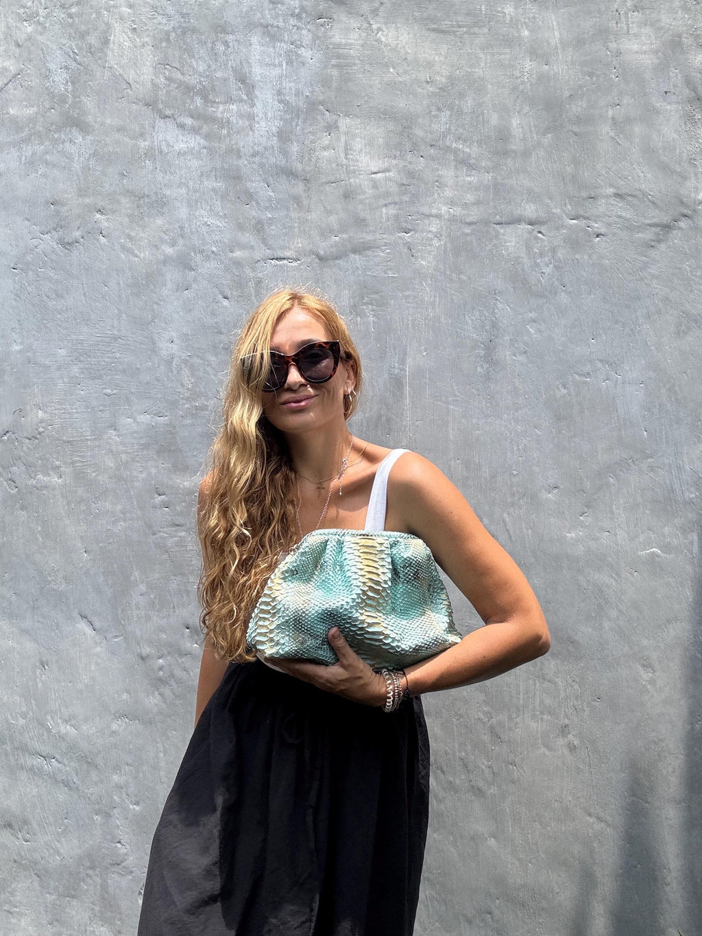 Genuine Python Skin Pouch Bag — Blue Turquoise