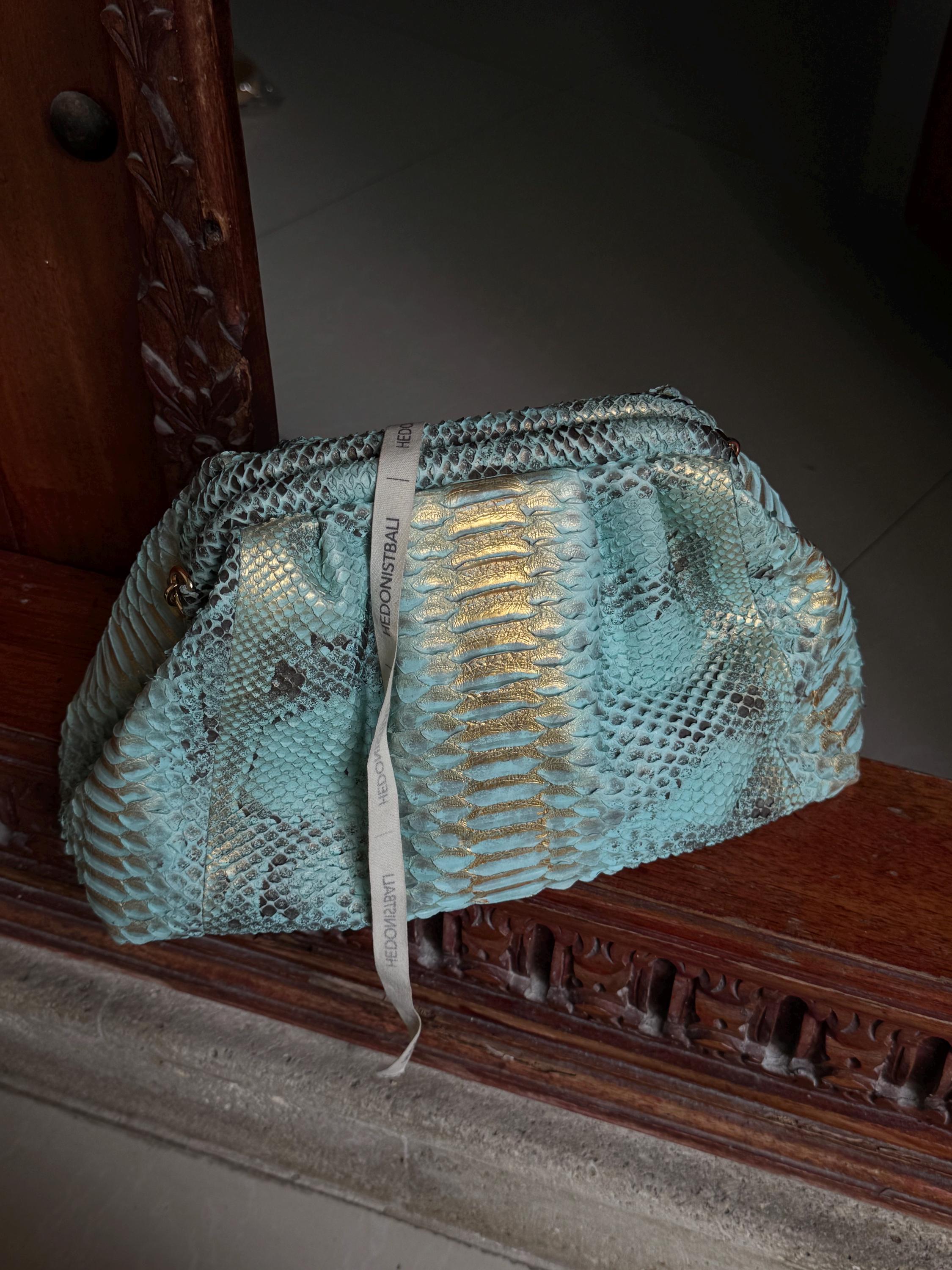 Genuine Python Skin Pouch Bag — Blue Turquoise