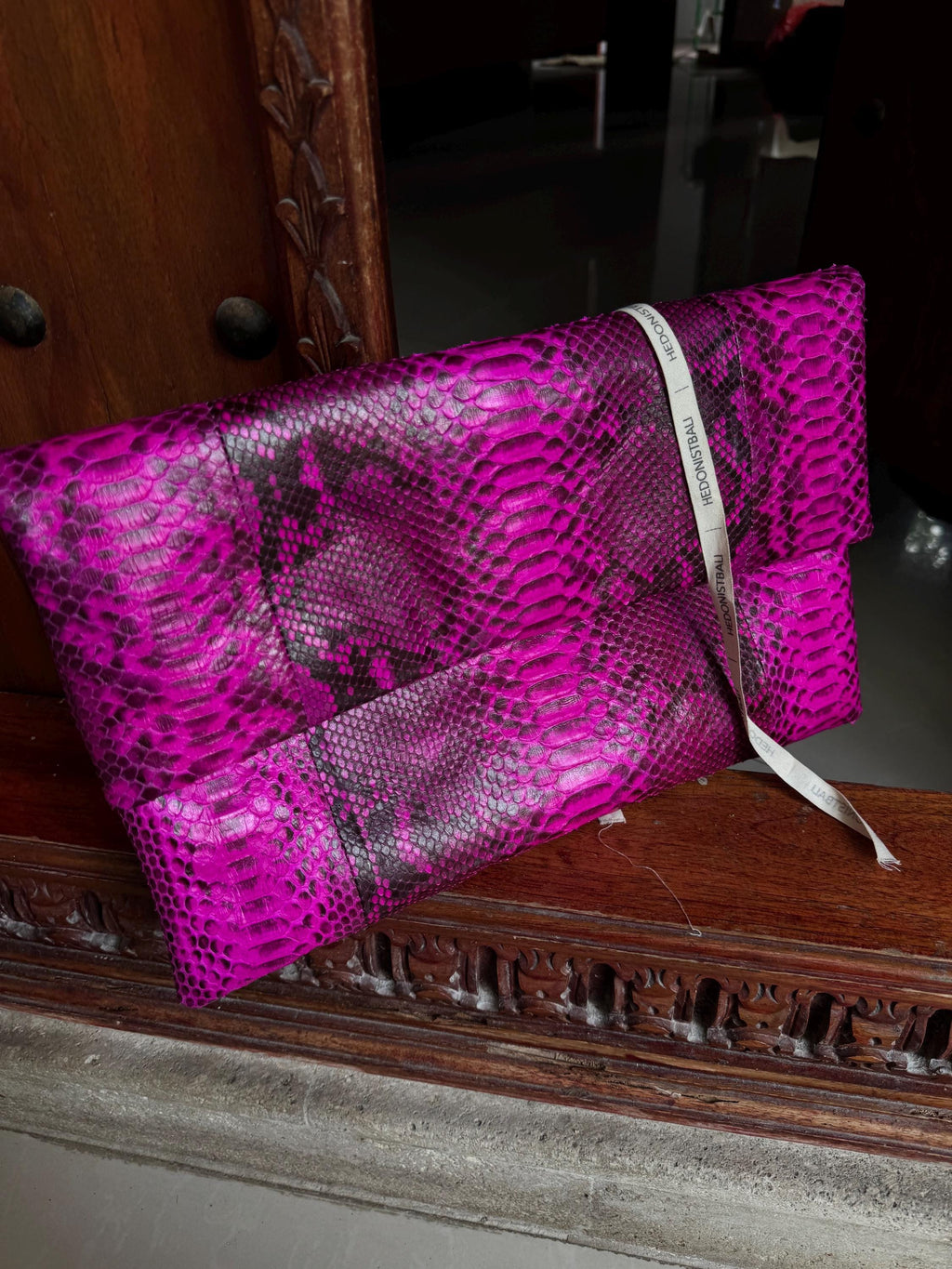 Genuine Python Skin Envelope Clutch — Hot Pink