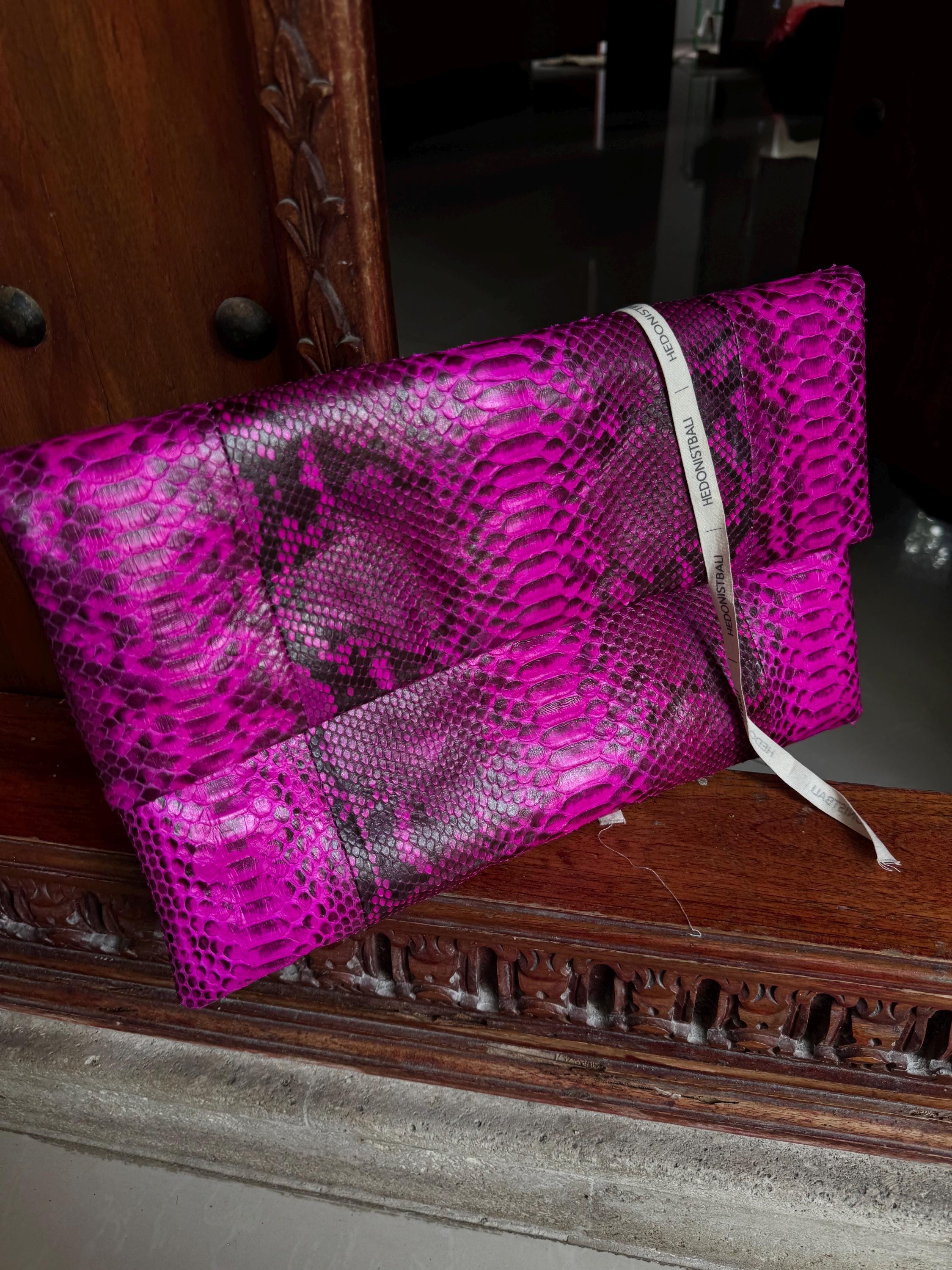 Genuine Python Skin Envelope Clutch — Hot Pink