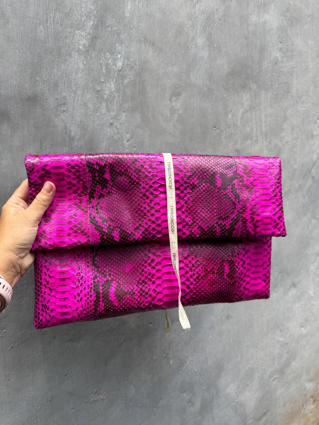 Genuine Python Skin Envelope Clutch — Hot Pink