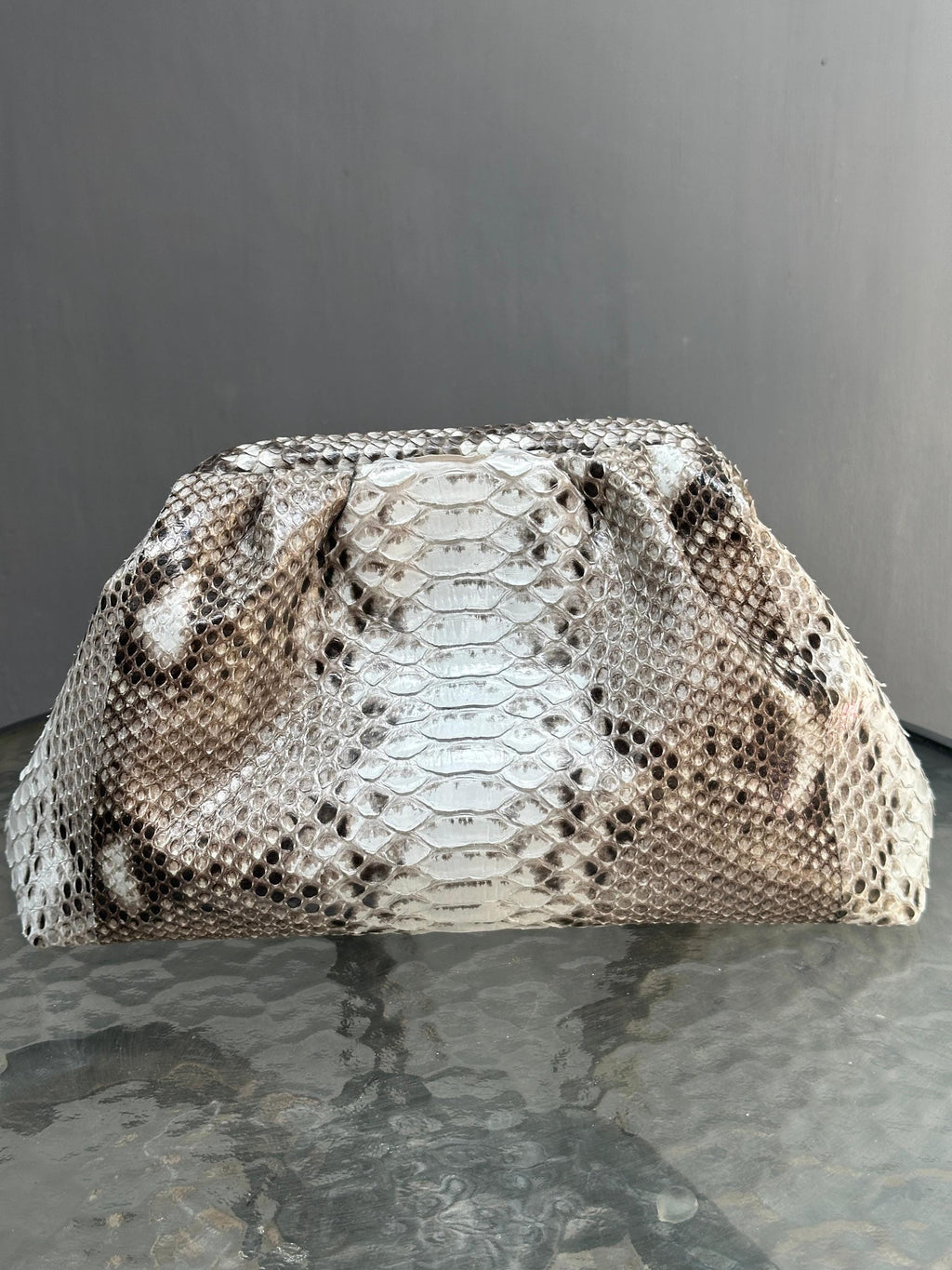 Genuine Python Skin Pouch Bag — Grey Natural