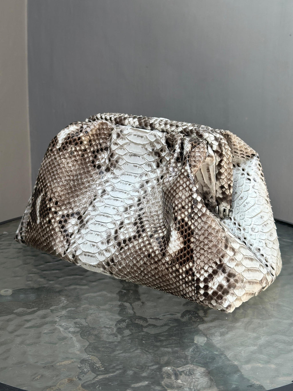 Genuine Python Skin Pouch Bag — Grey Natural