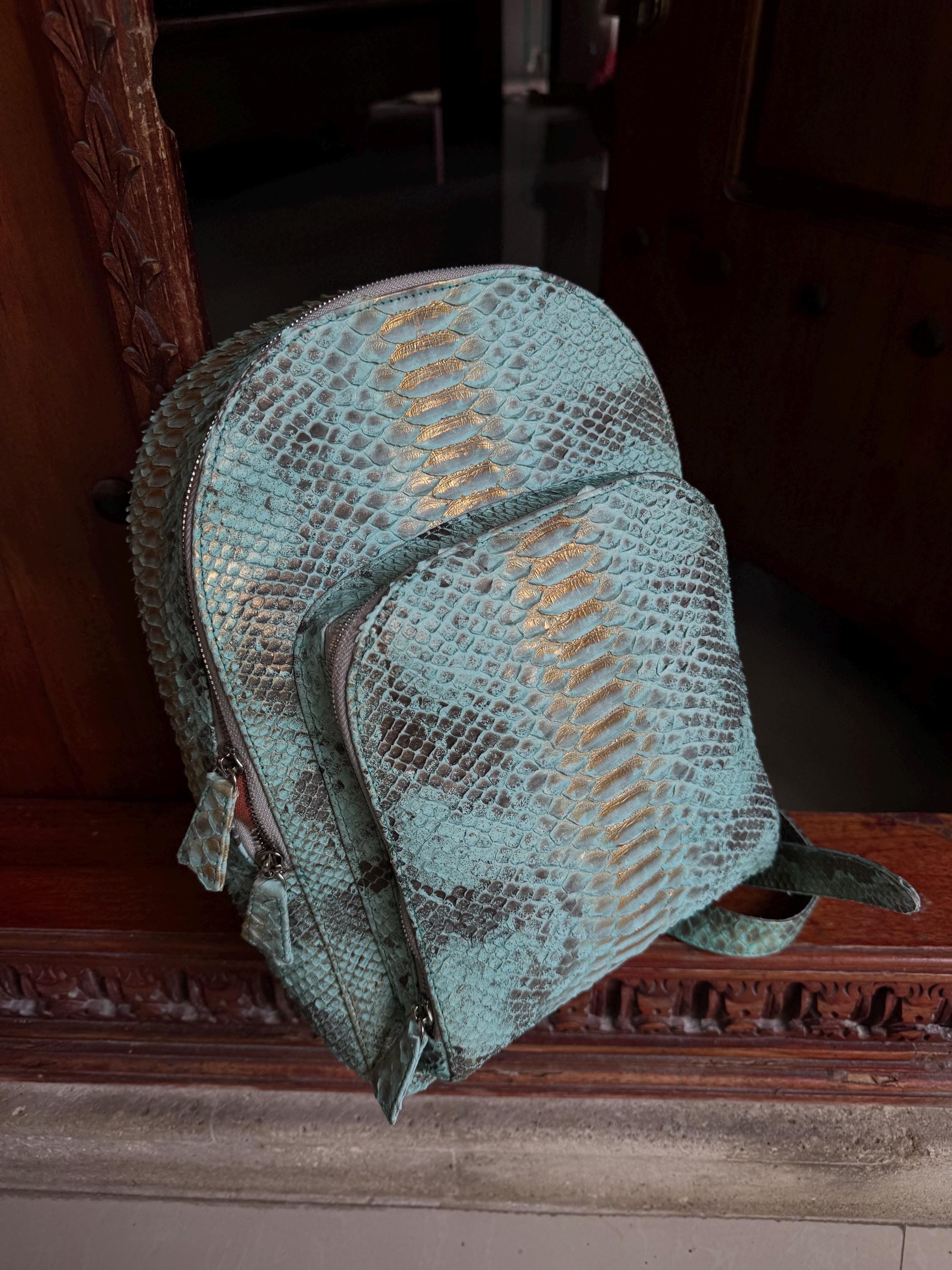 Genuine Python Skin Backpack — Light Blue
