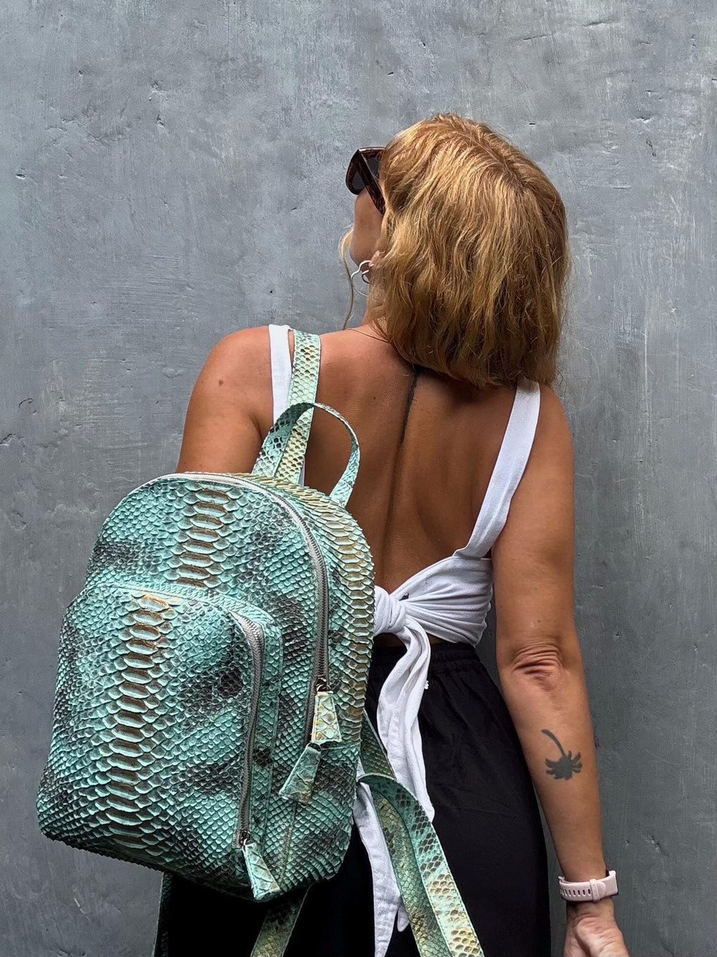 Genuine Python Skin Backpack — Light Blue