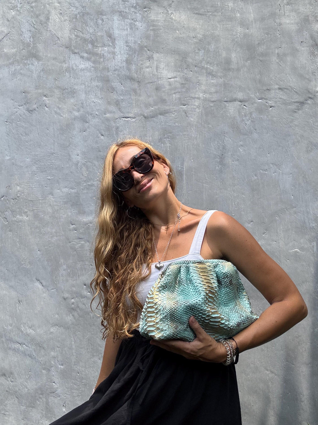 Genuine Python Skin Pouch Bag — Blue Turquoise