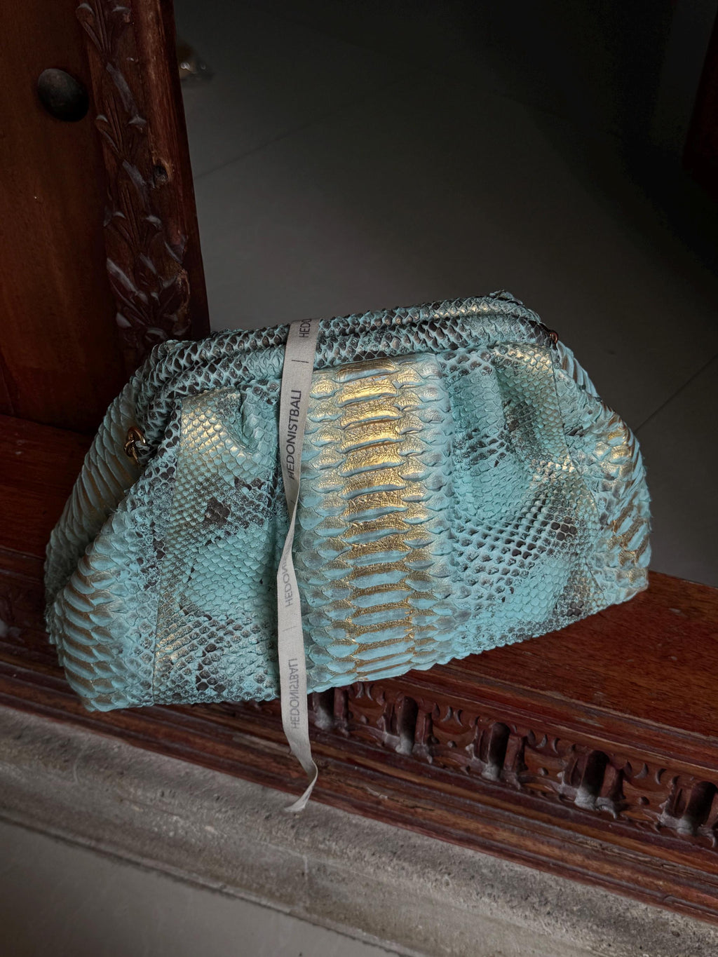 Genuine Python Skin Pouch Bag — Blue Turquoise