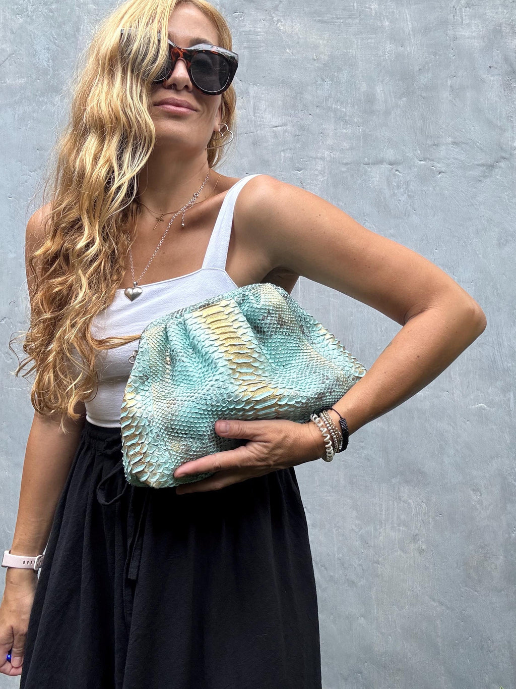 Genuine Python Skin Pouch Bag — Blue Turquoise