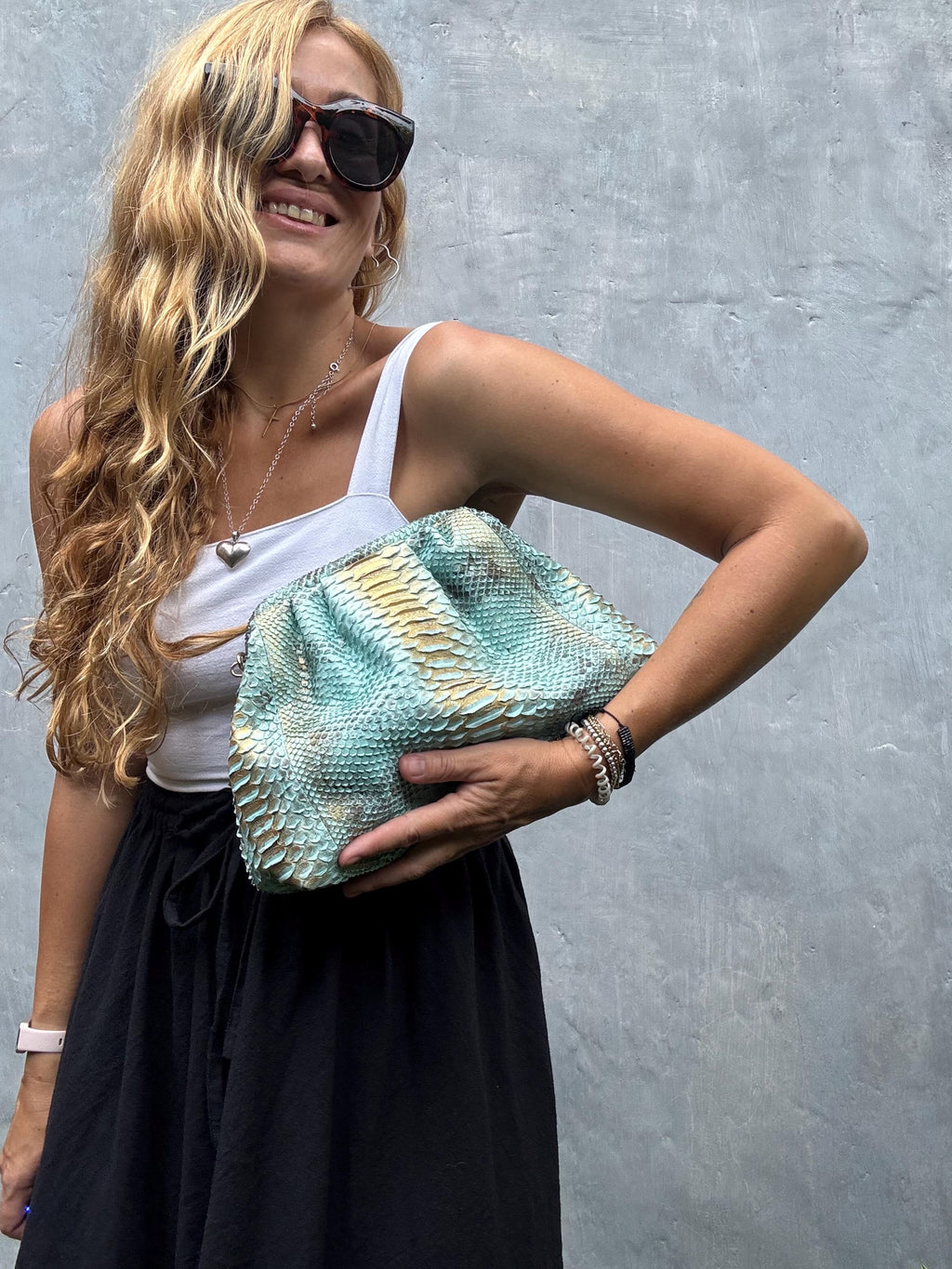 Genuine Python Skin Pouch Bag — Blue Turquoise