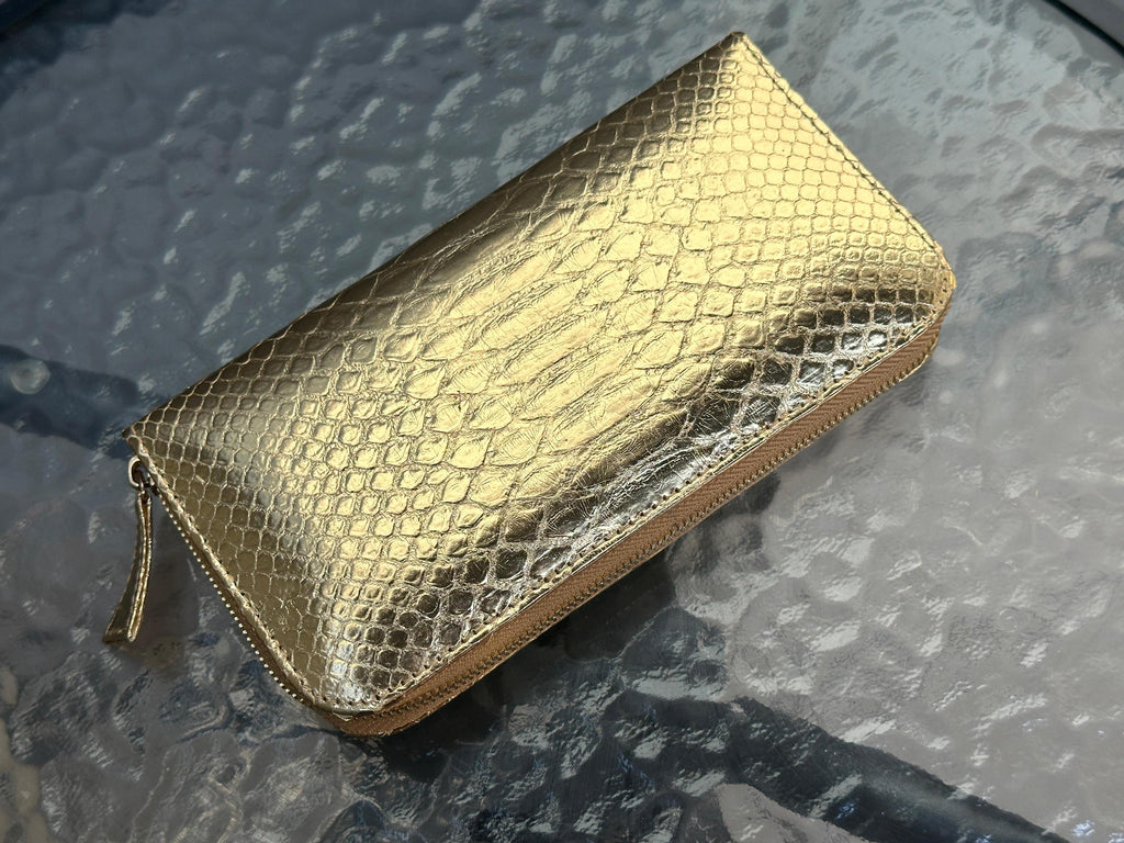 Genuine Python Skin Wallet — Gold