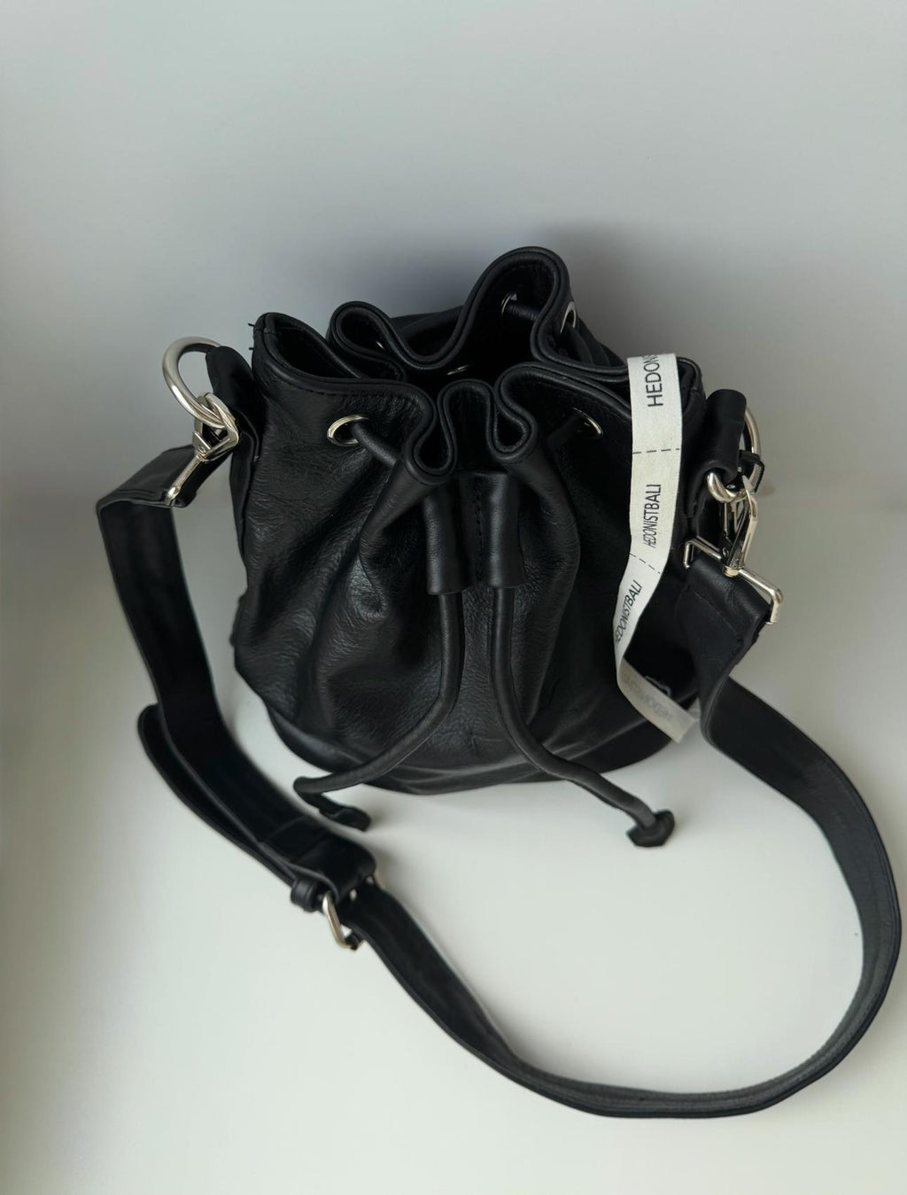 Genuine Leather Bucket Bag — Black