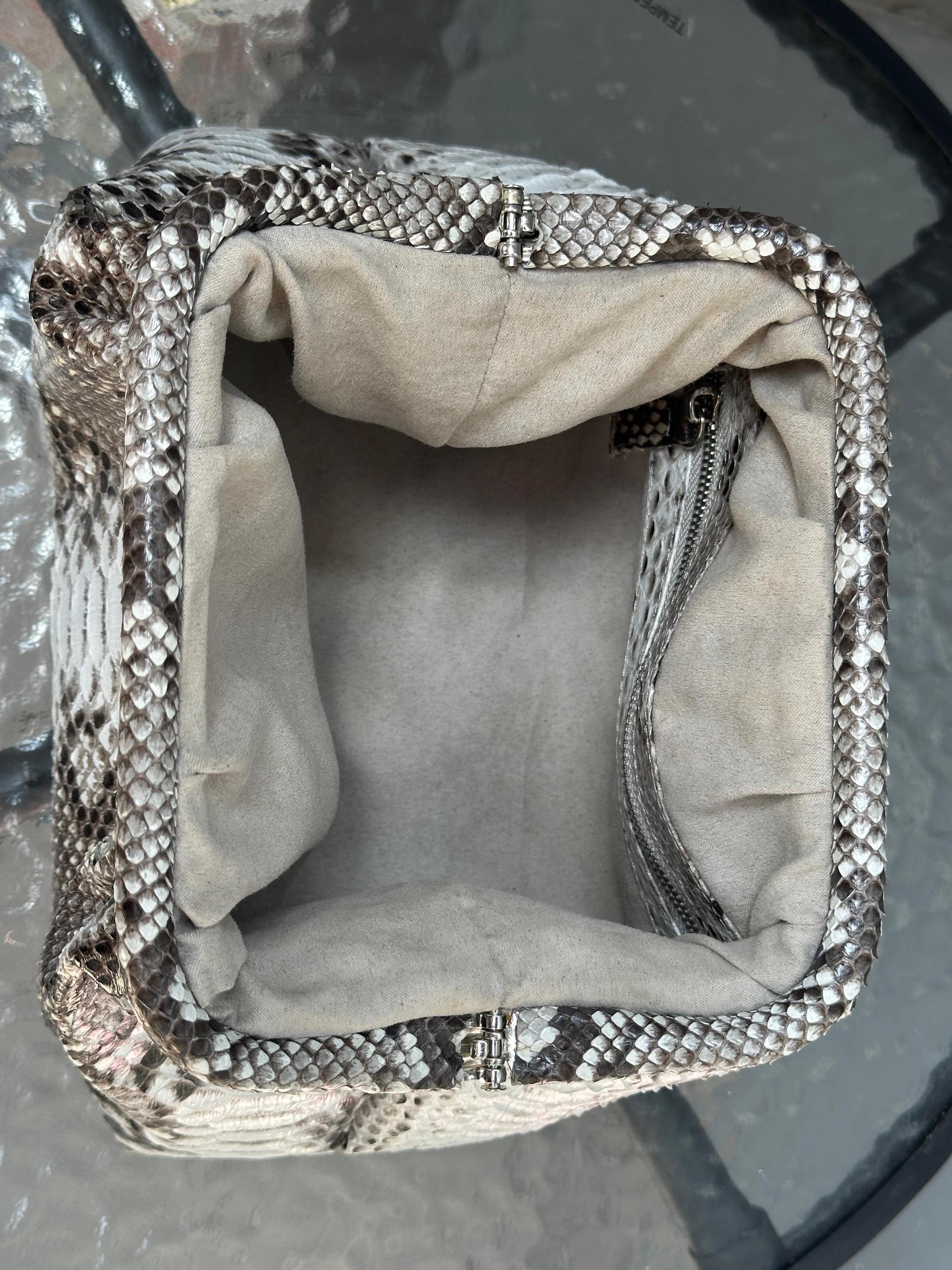Genuine Python Skin Pouch Bag — Grey Natural