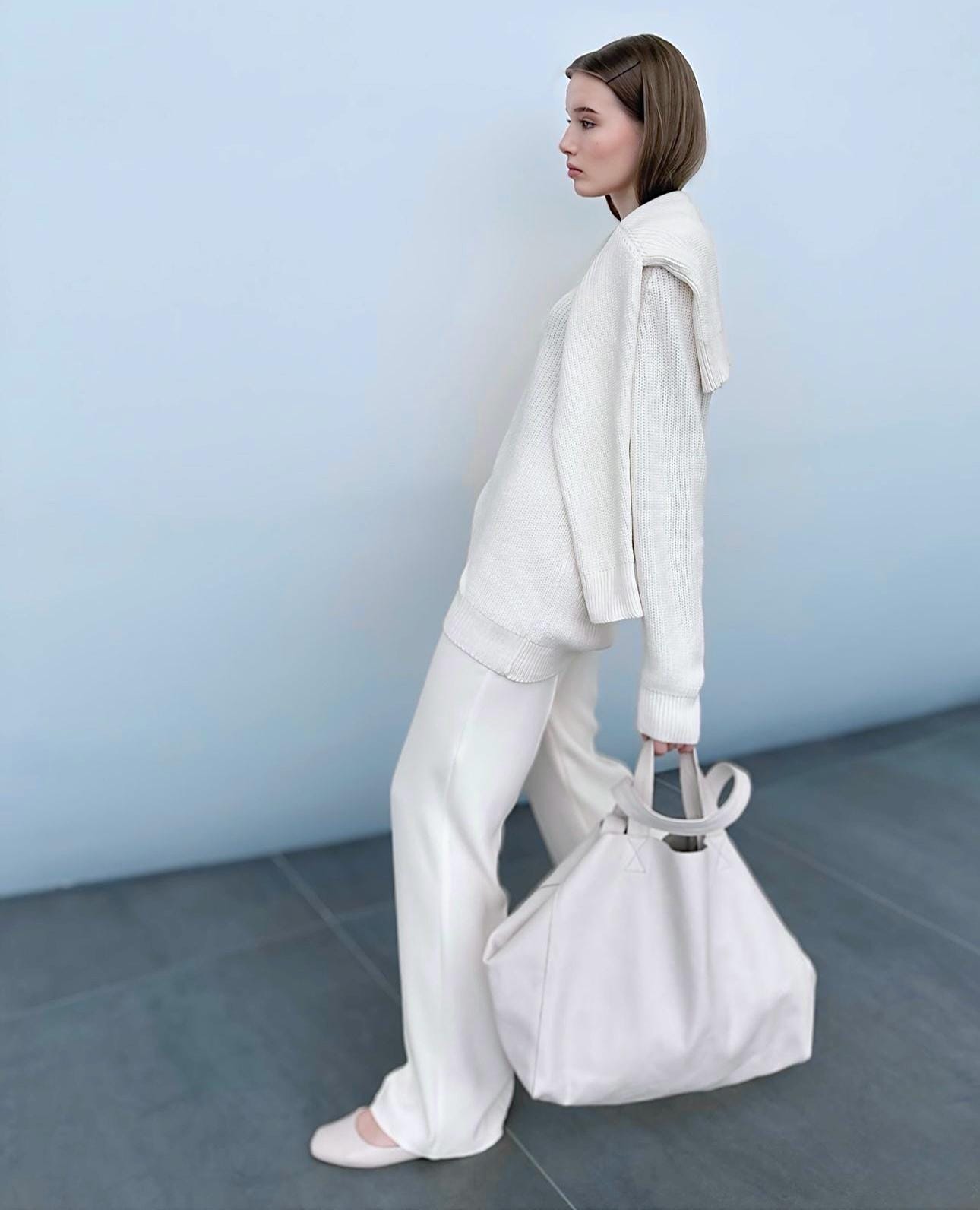 Genuine leather white oversize tote shopper triple handle big bag / everyday purse / handmade bags / designer bags / summer bag /