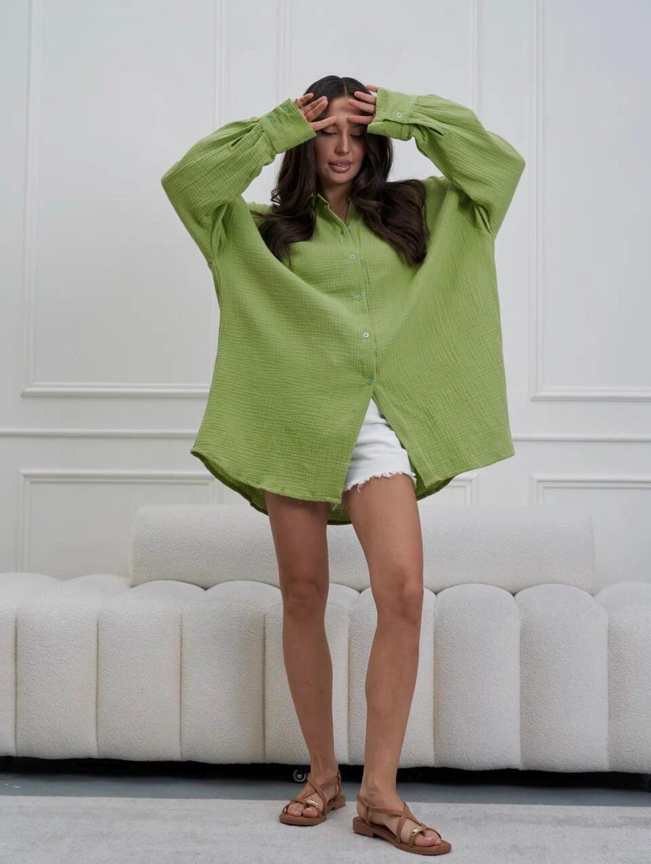 Oversized Muslin Shirt MALDI — Light Green
