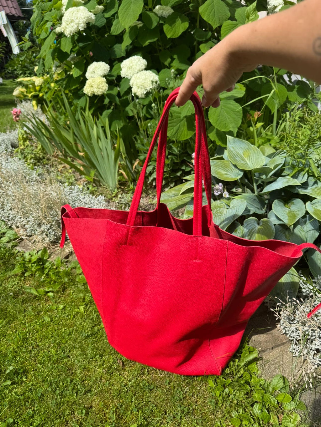 Genuine leather red tote shopper big bag / everyday purse / handmade bags / designer bags / summer bag / gift for her