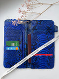 Genuine python skin flat unisex blue document travel organizer/ exotic leather wallet / gift idea