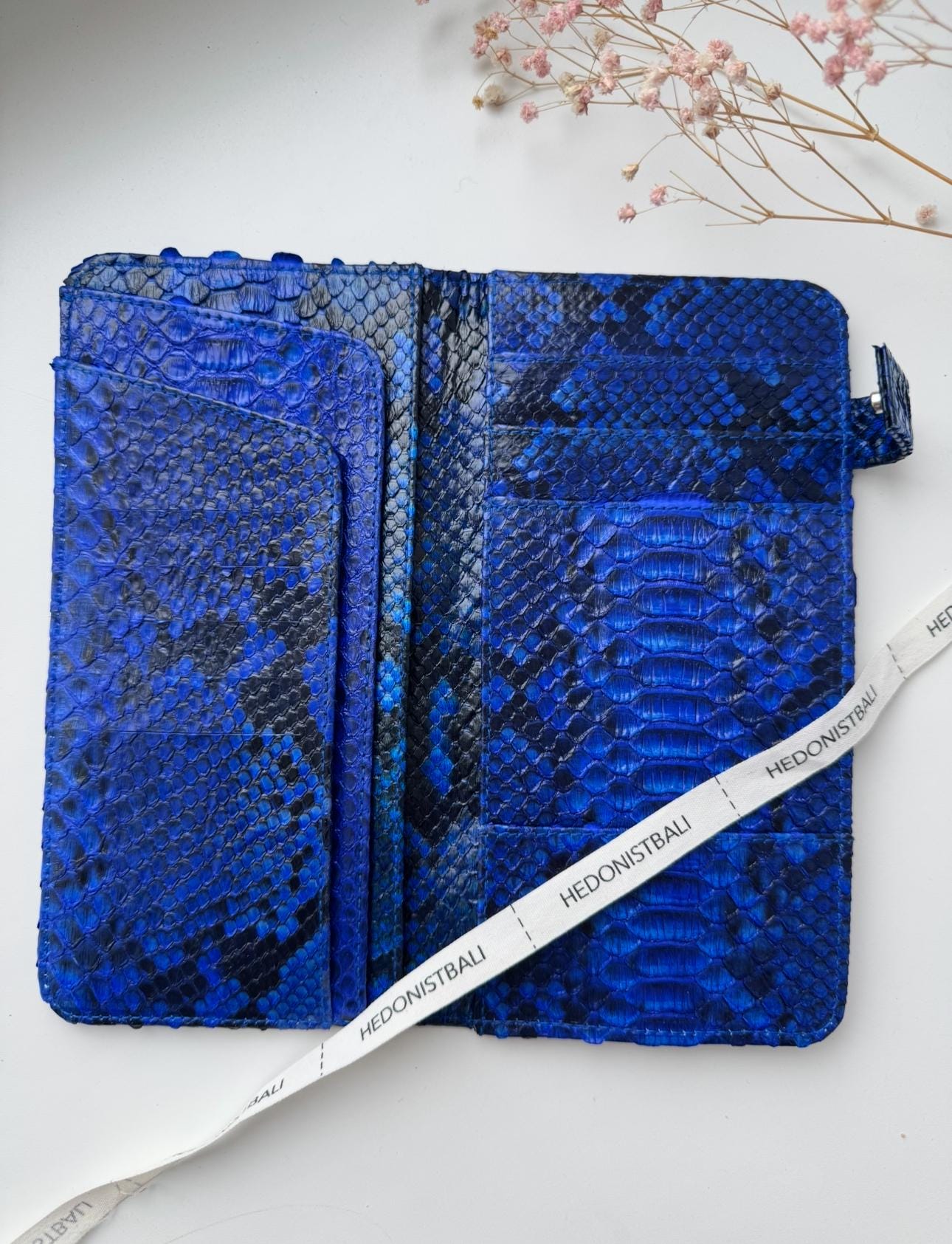 Genuine python skin flat unisex blue document travel organizer/ exotic leather wallet / gift idea