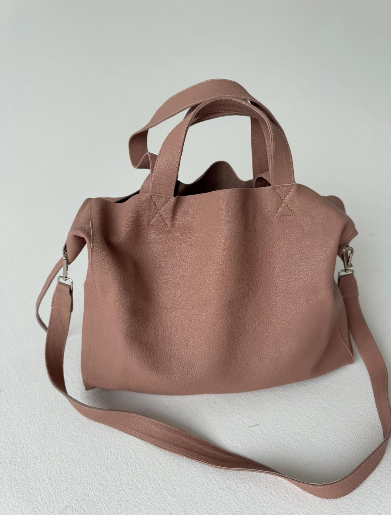 Genuine leather pink oversize tote shopper triple handle big bag / everyday purse / handmade bags / designer bags / summer bag / — Red