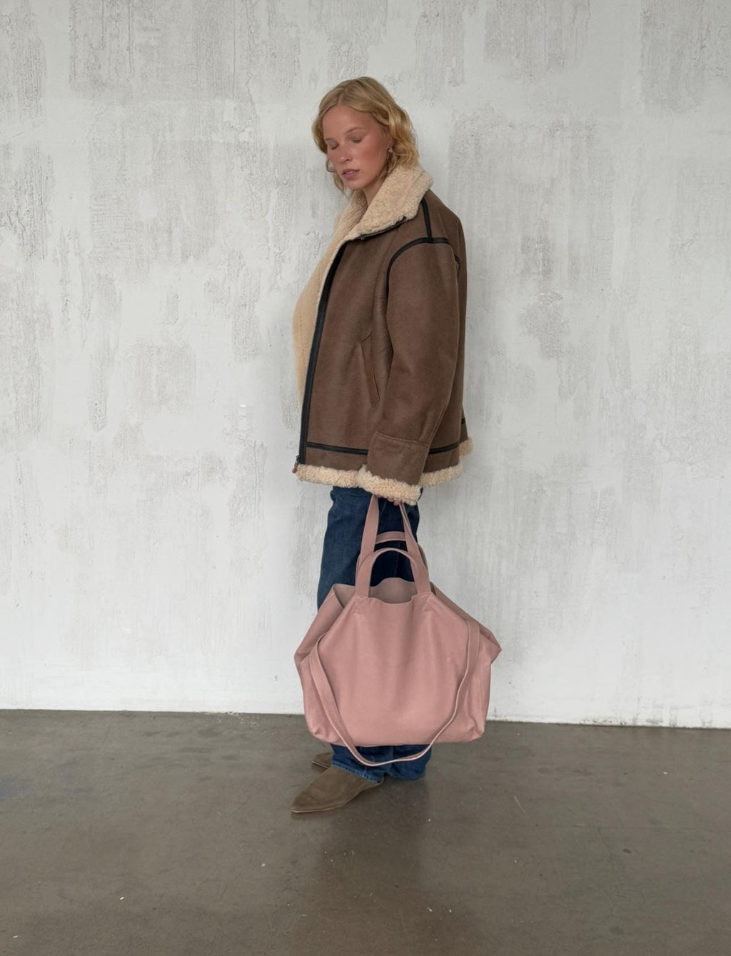 Genuine leather pink oversize tote shopper triple handle big bag / everyday purse / handmade bags / designer bags / summer bag /