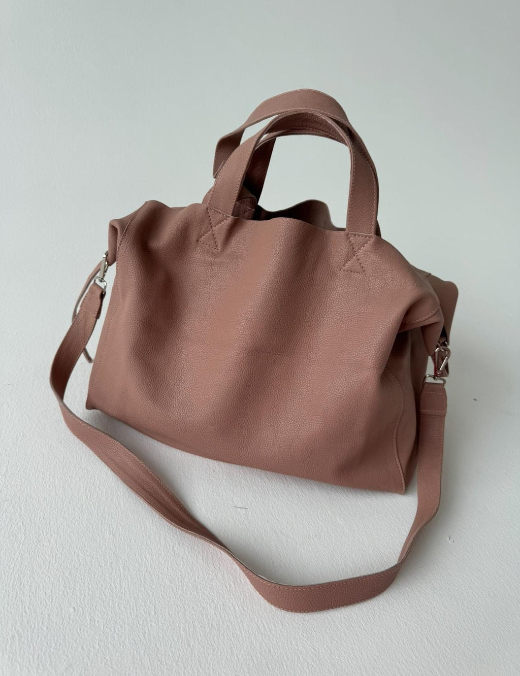 Genuine leather pink oversize tote shopper triple handle big bag / everyday purse / handmade bags / designer bags / summer bag /