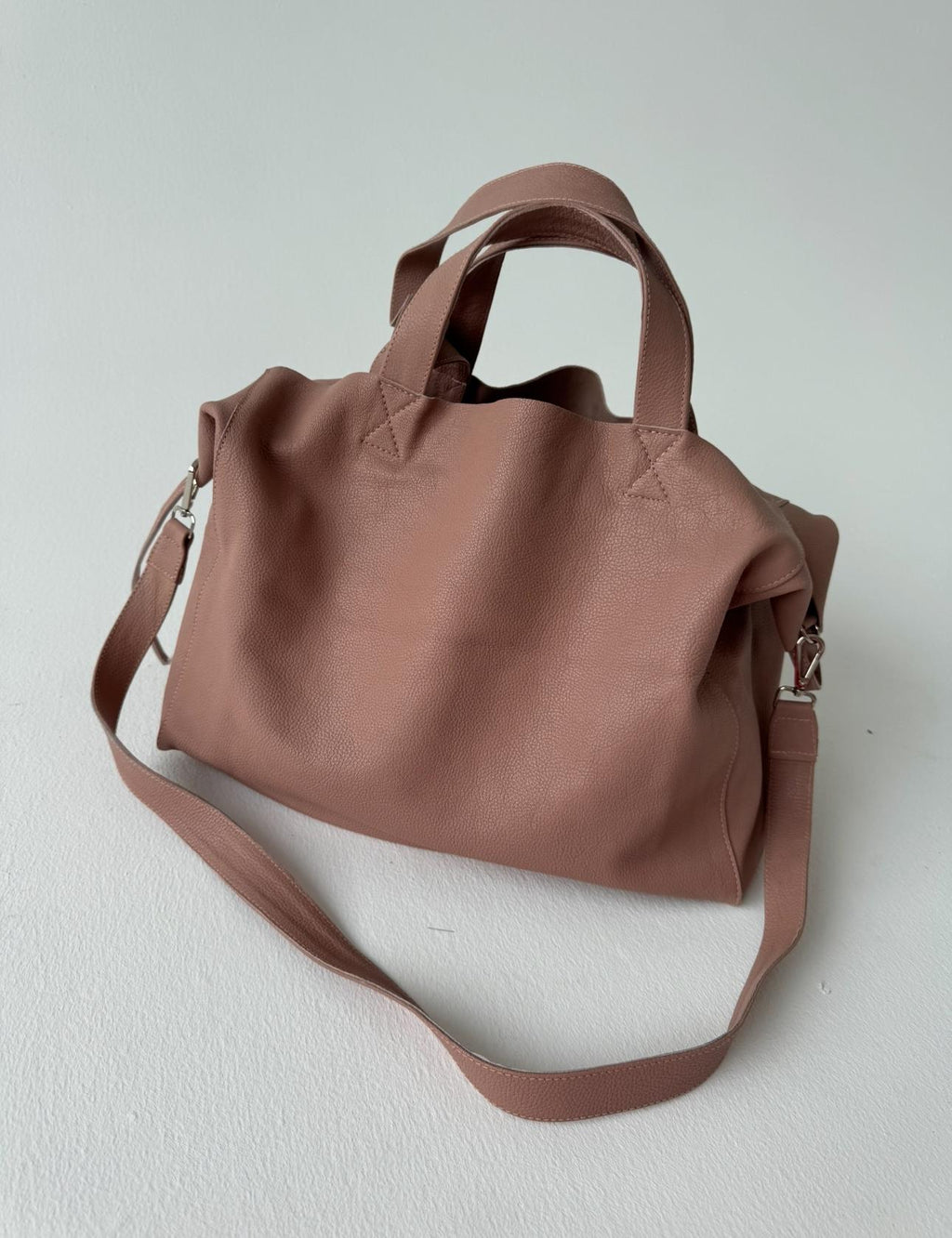Genuine leather pink oversize tote shopper triple handle big bag / everyday purse / handmade bags / designer bags / summer bag / — Red