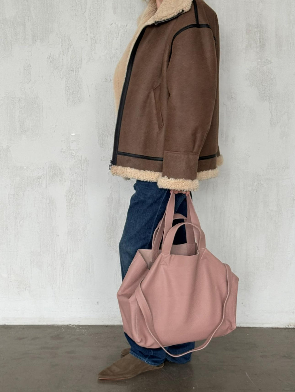 Genuine leather pink oversize tote shopper triple handle big bag / everyday purse / handmade bags / designer bags / summer bag / — Red