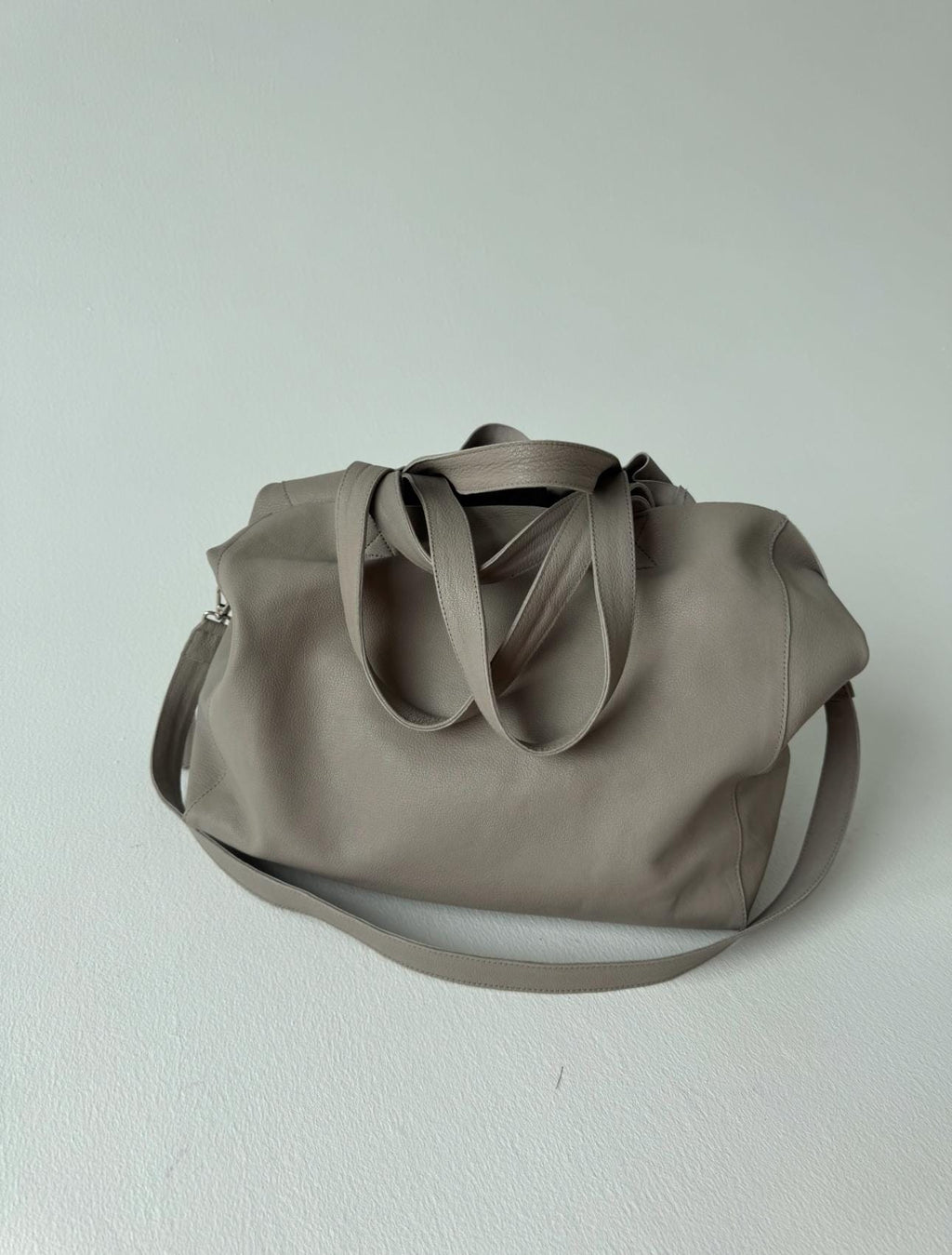 Genuine leather gray oversized tote shopper triple handle big bag / everyday purse / handmade bags / designer bags / summer bag /
