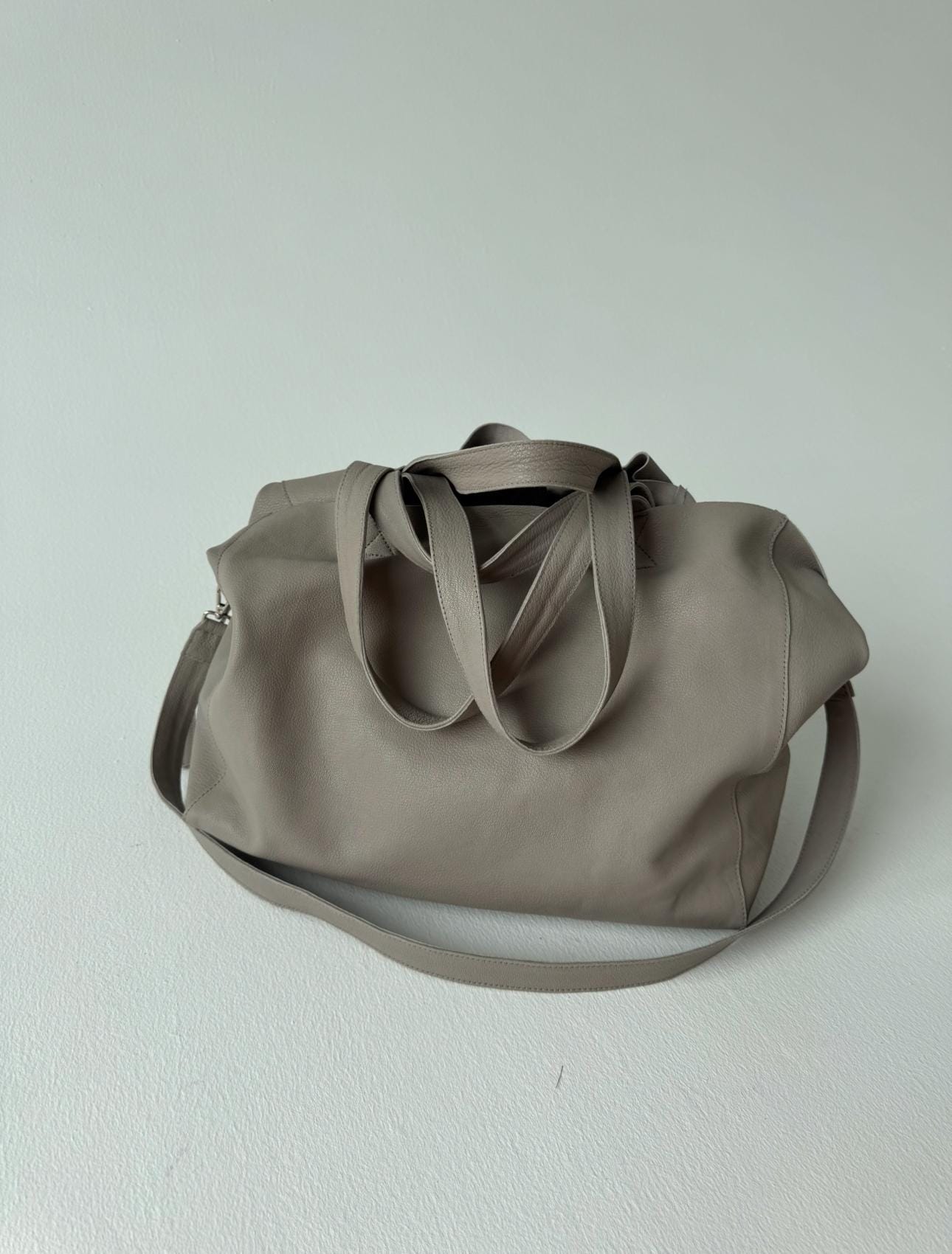 Genuine leather gray oversized tote shopper triple handle big bag / everyday purse / handmade bags / designer bags / summer bag /
