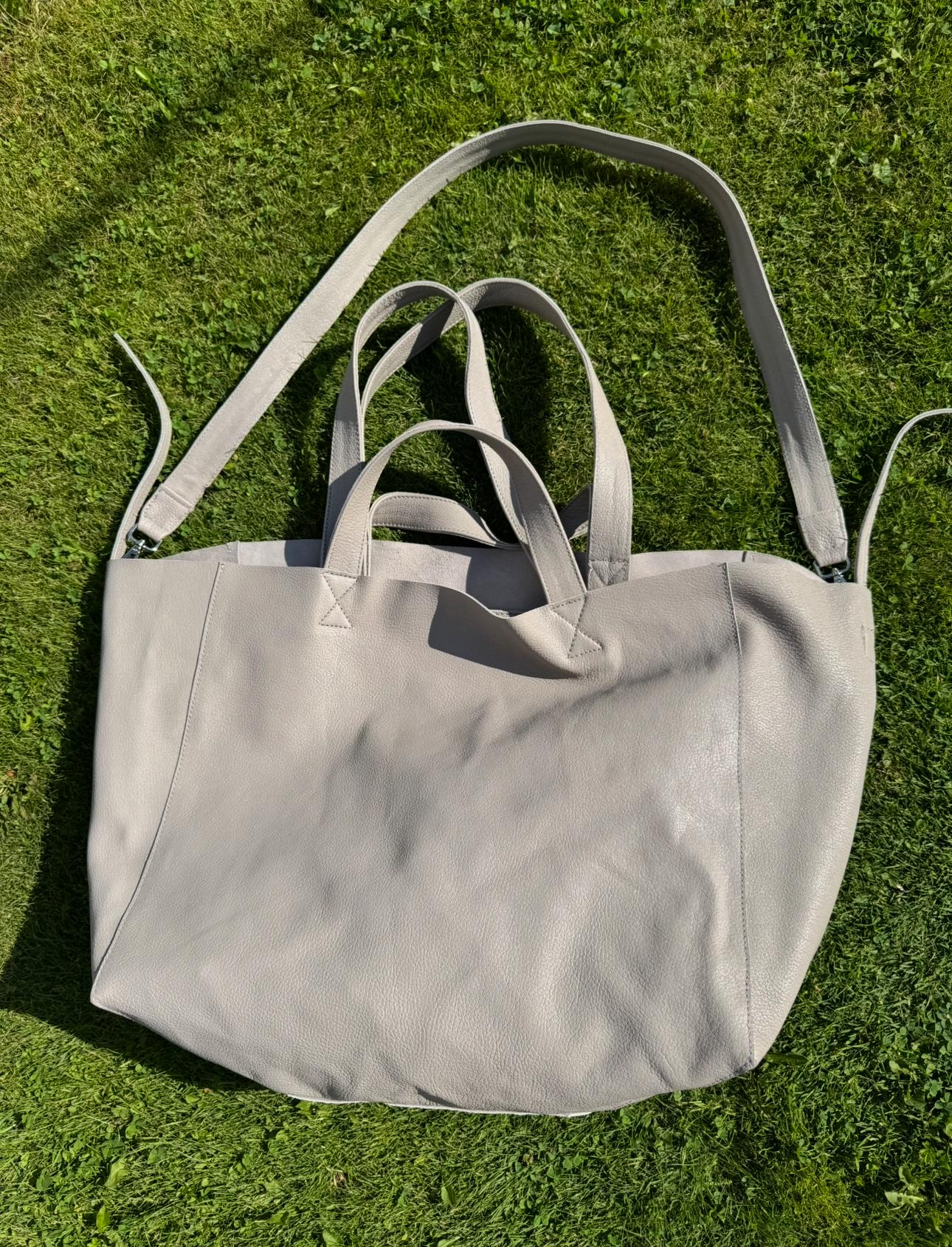 Genuine leather gray oversized tote shopper triple handle big bag / everyday purse / handmade bags / designer bags / summer bag /