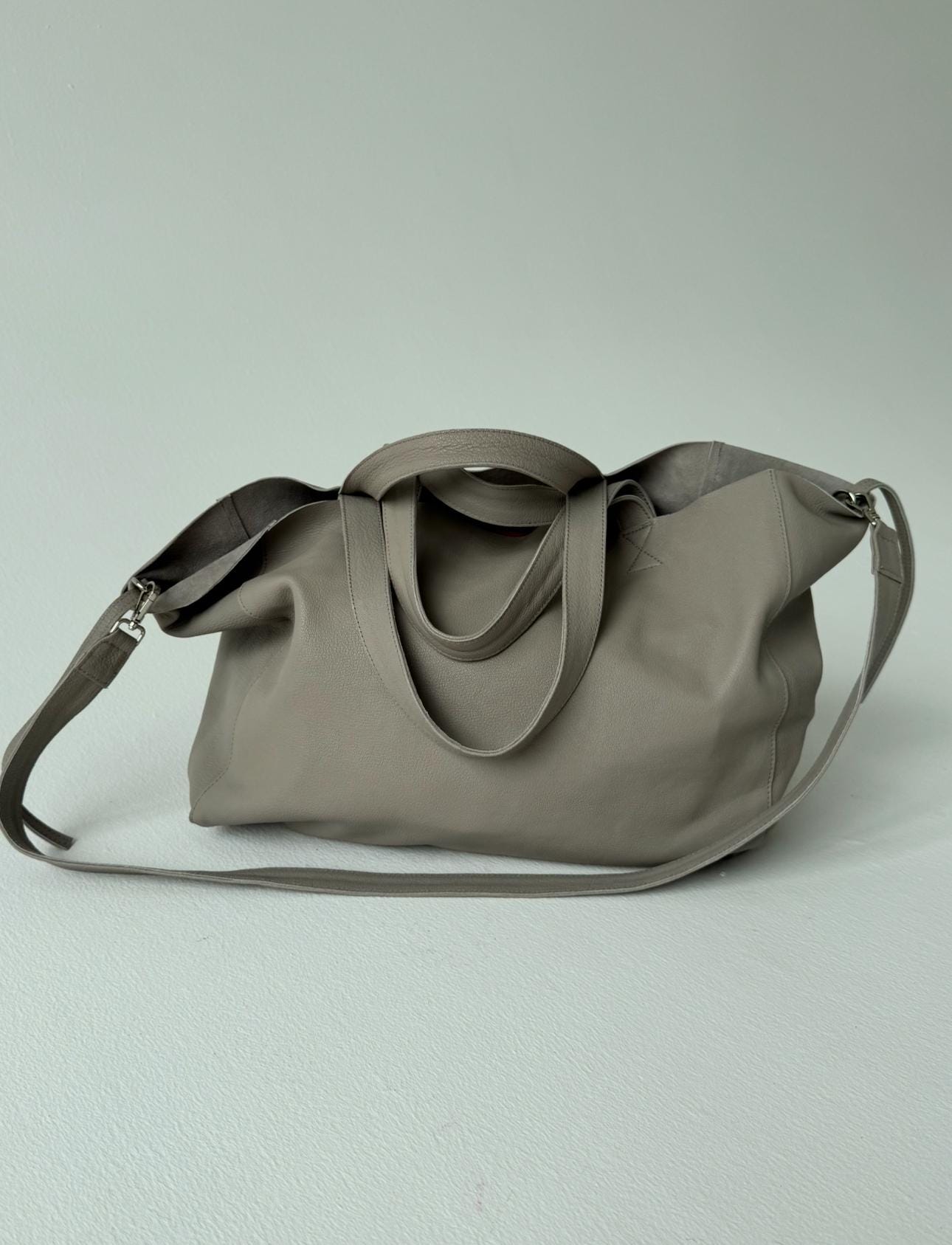 Genuine leather gray oversized tote shopper triple handle big bag / everyday purse / handmade bags / designer bags / summer bag /