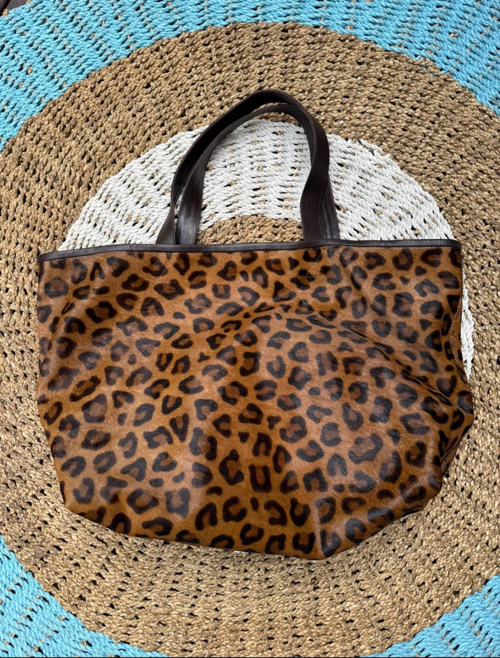 Genuine fur leopard print oversize tote shopper big tote  bag / everyday purse / handmade bags / designer bags / animal print summer bag / — Red