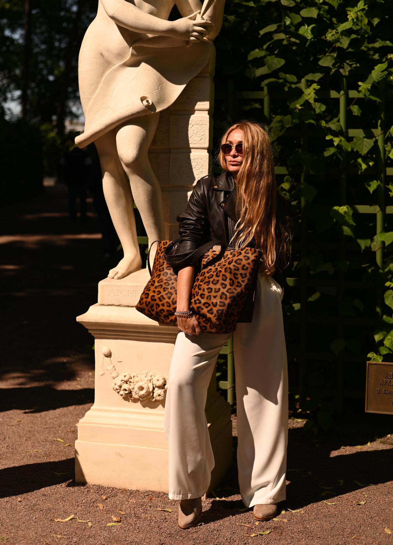Genuine fur leopard print oversize tote shopper big tote  bag / everyday purse / handmade bags / designer bags / animal print summer bag / — Red