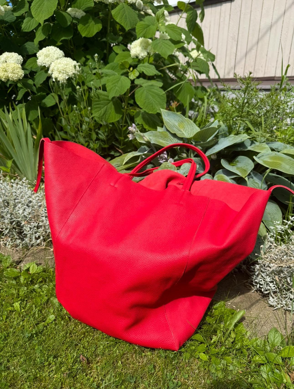 Genuine leather red tote shopper big bag / everyday purse / handmade bags / designer bags / summer bag / gift for her