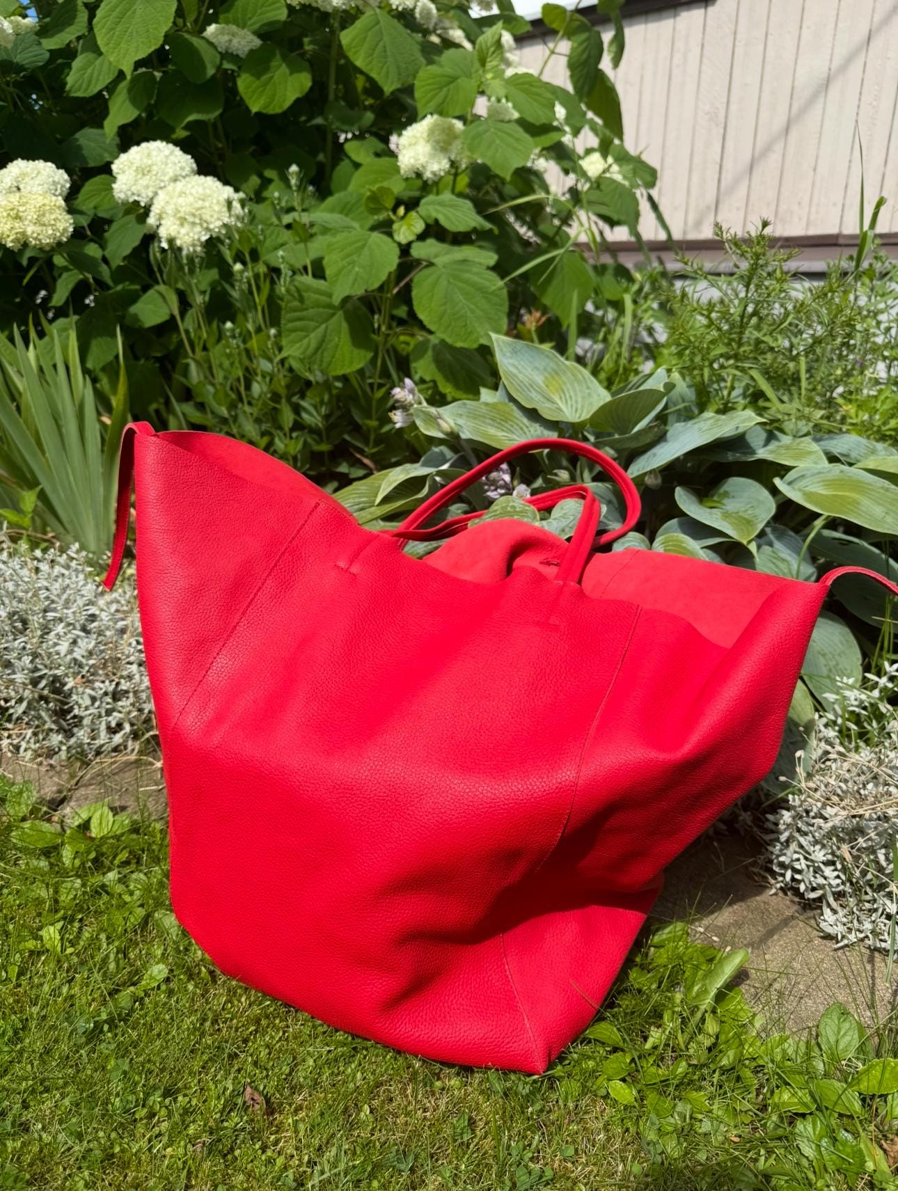 Genuine leather red tote shopper big bag / everyday purse / handmade bags / designer bags / summer bag / gift for her