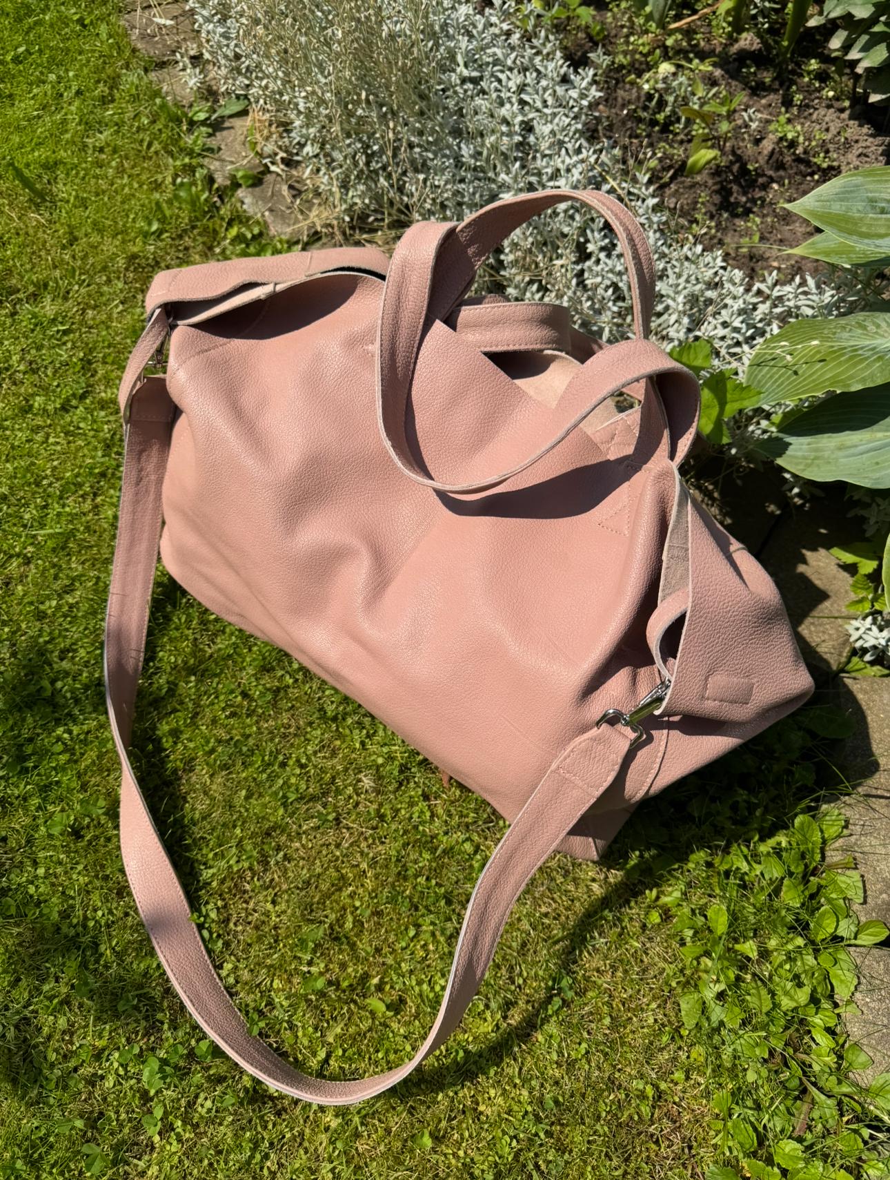 Genuine leather pink oversize tote shopper triple handle big bag / everyday purse / handmade bags / designer bags / summer bag /