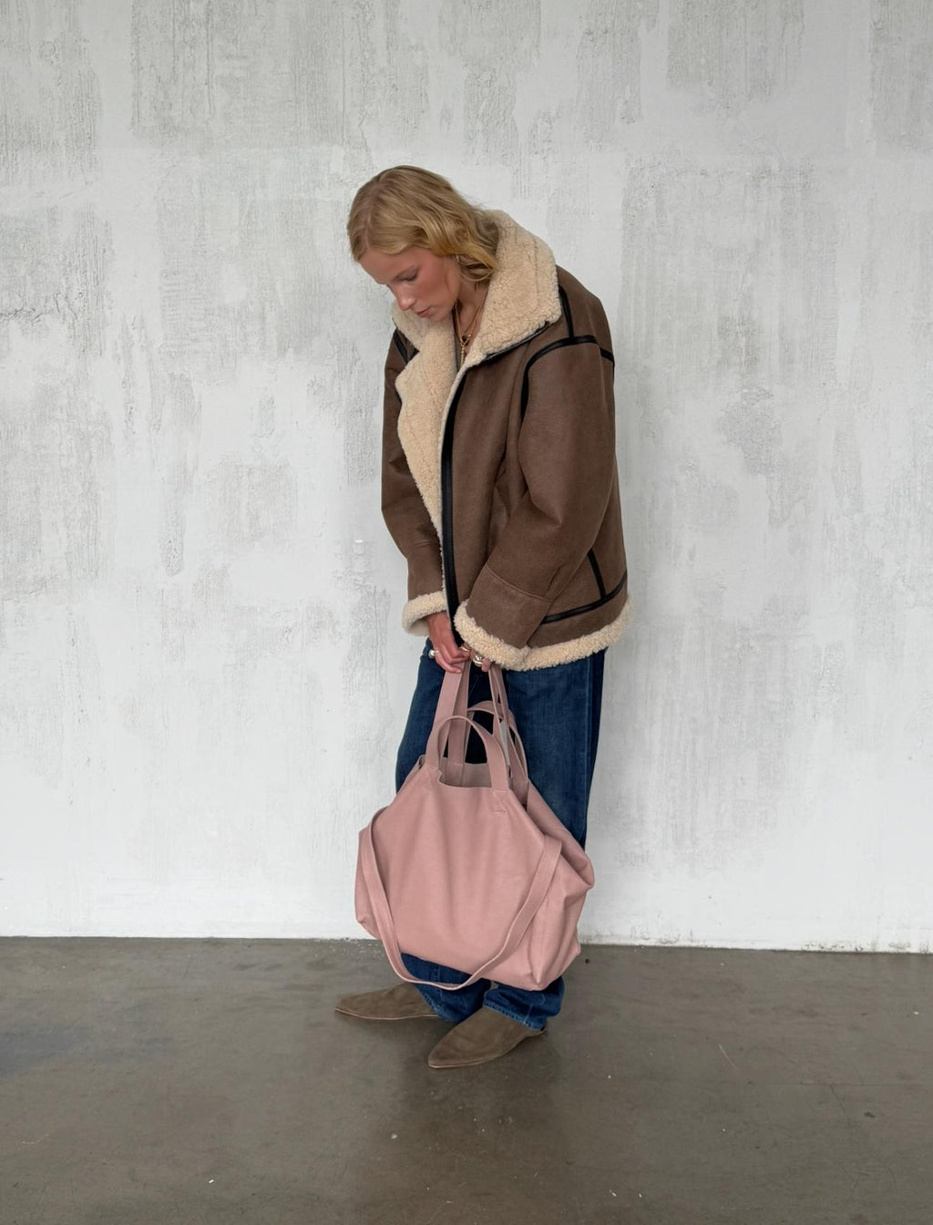 Genuine leather pink oversize tote shopper triple handle big bag / everyday purse / handmade bags / designer bags / summer bag / — Red