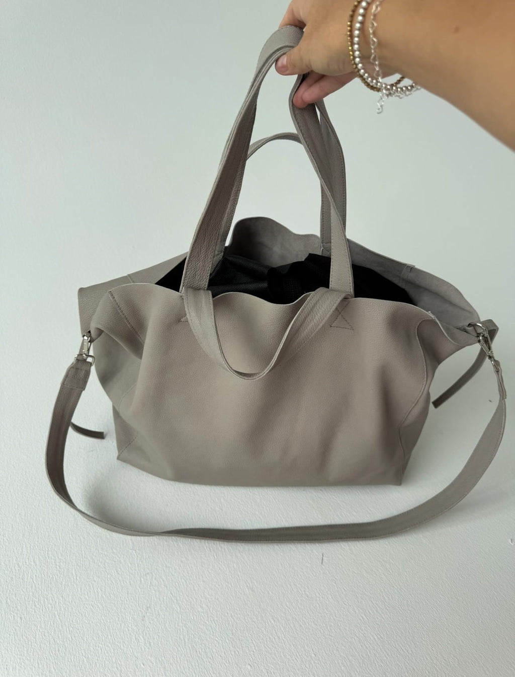 Genuine leather gray oversized tote shopper triple handle big bag / everyday purse / handmade bags / designer bags / summer bag /