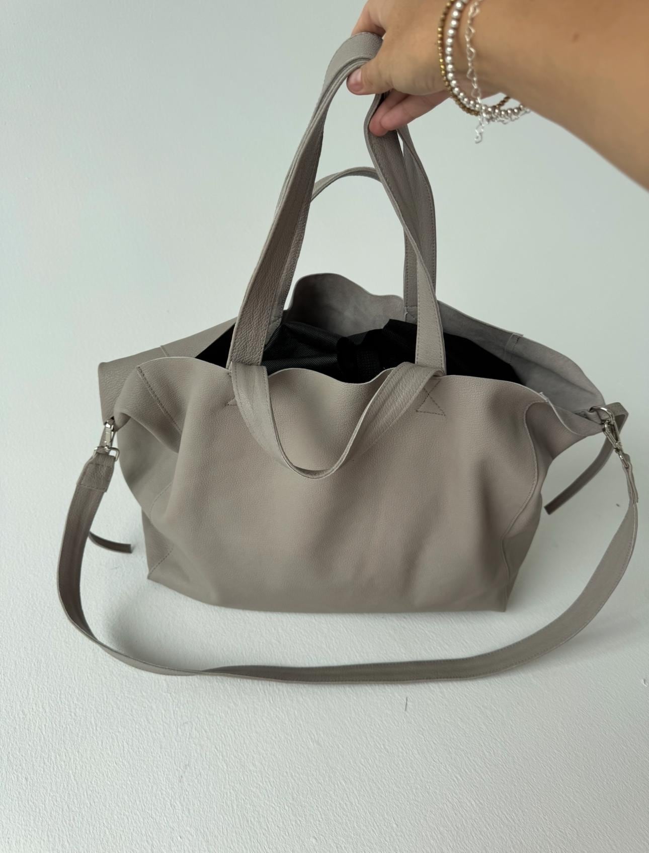 Genuine leather gray oversized tote shopper triple handle big bag / everyday purse / handmade bags / designer bags / summer bag / — Red