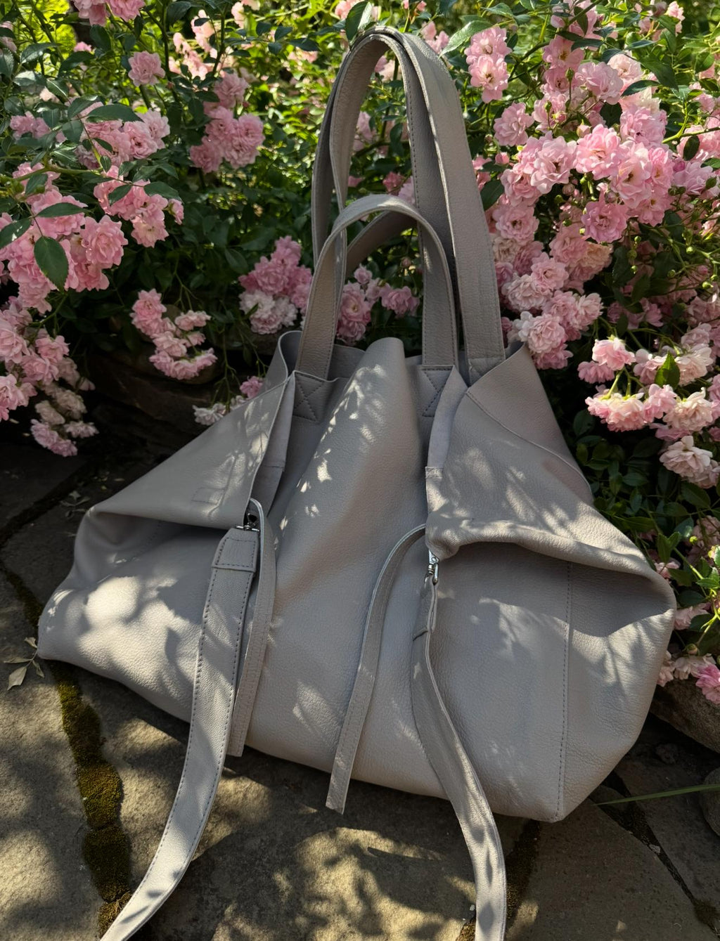 Genuine leather gray oversized tote shopper triple handle big bag / everyday purse / handmade bags / designer bags / summer bag / — Red