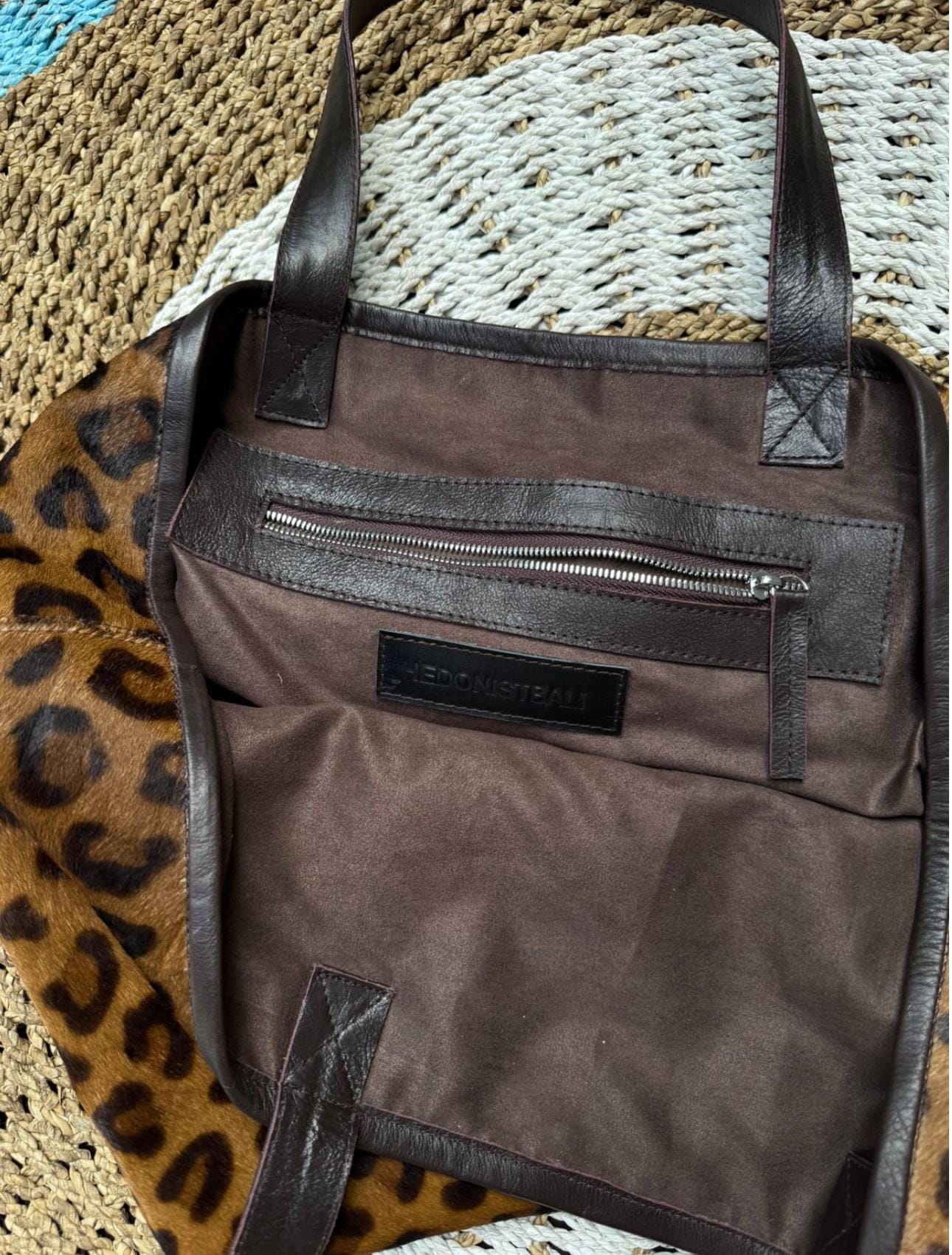 Genuine fur leopard print oversize tote shopper big tote  bag / everyday purse / handmade bags / designer bags / animal print summer bag / — Red