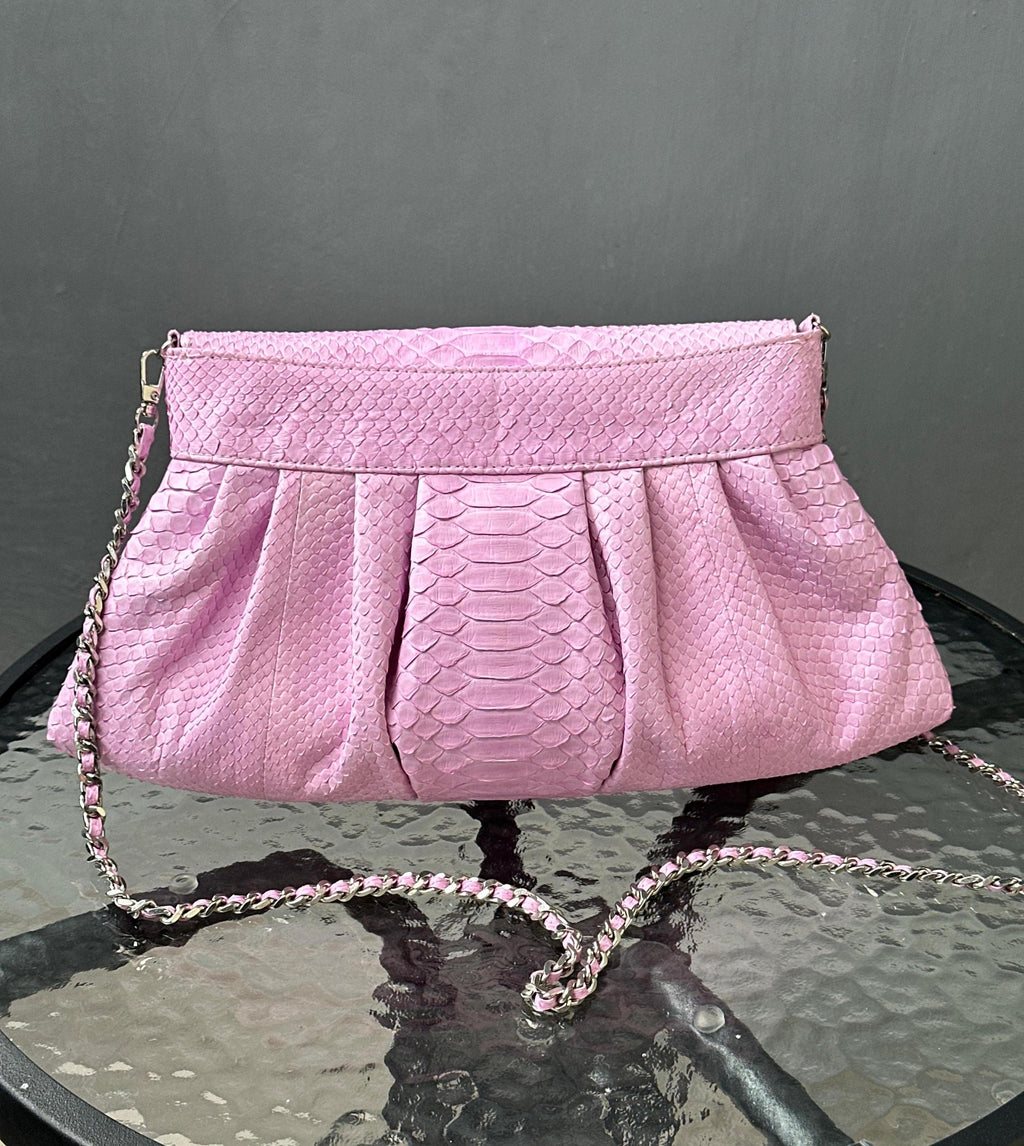 Genuine python skin shoulder chain bag — Pink
