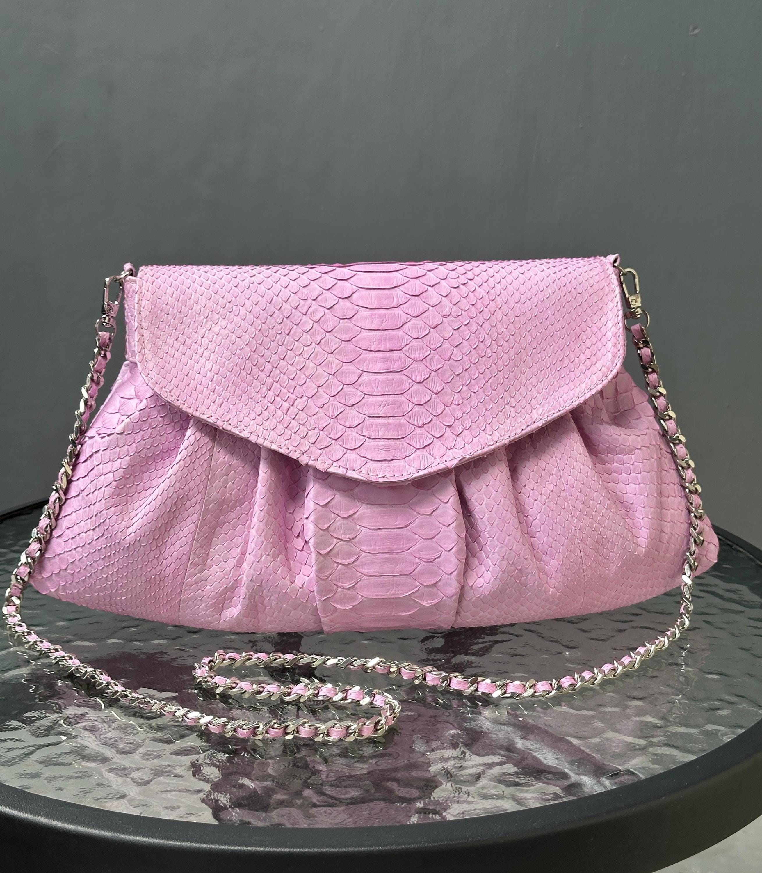 Genuine python skin shoulder chain bag — Pink