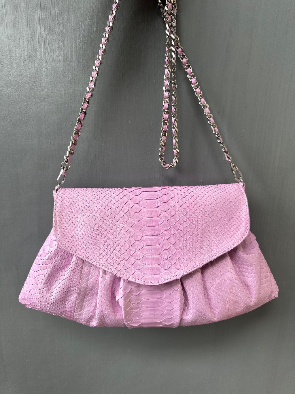 Genuine python skin shoulder chain bag — Pink